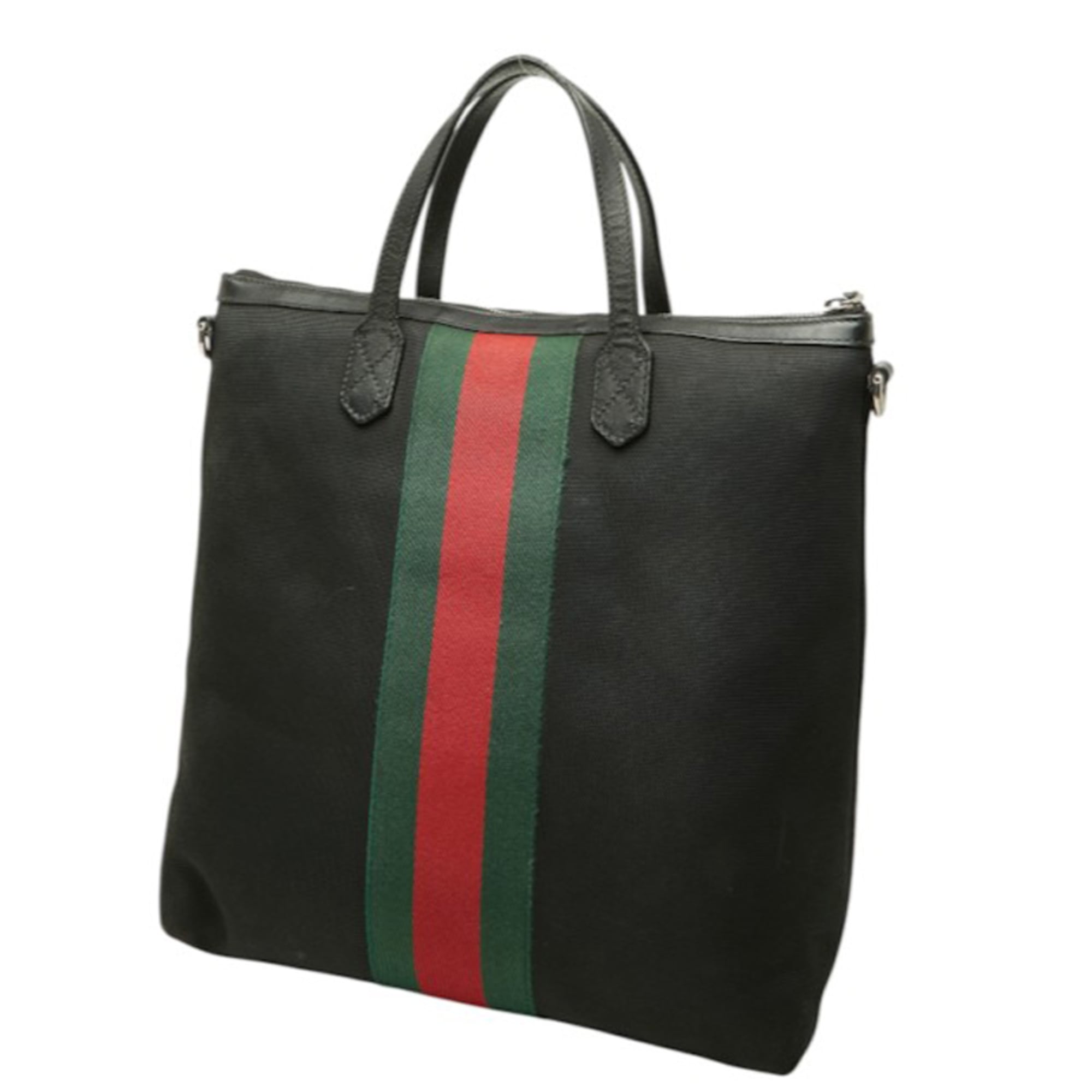 Gucci Black Canvas Leather Shoulder Bag Tote Bag (Pre-Owned)