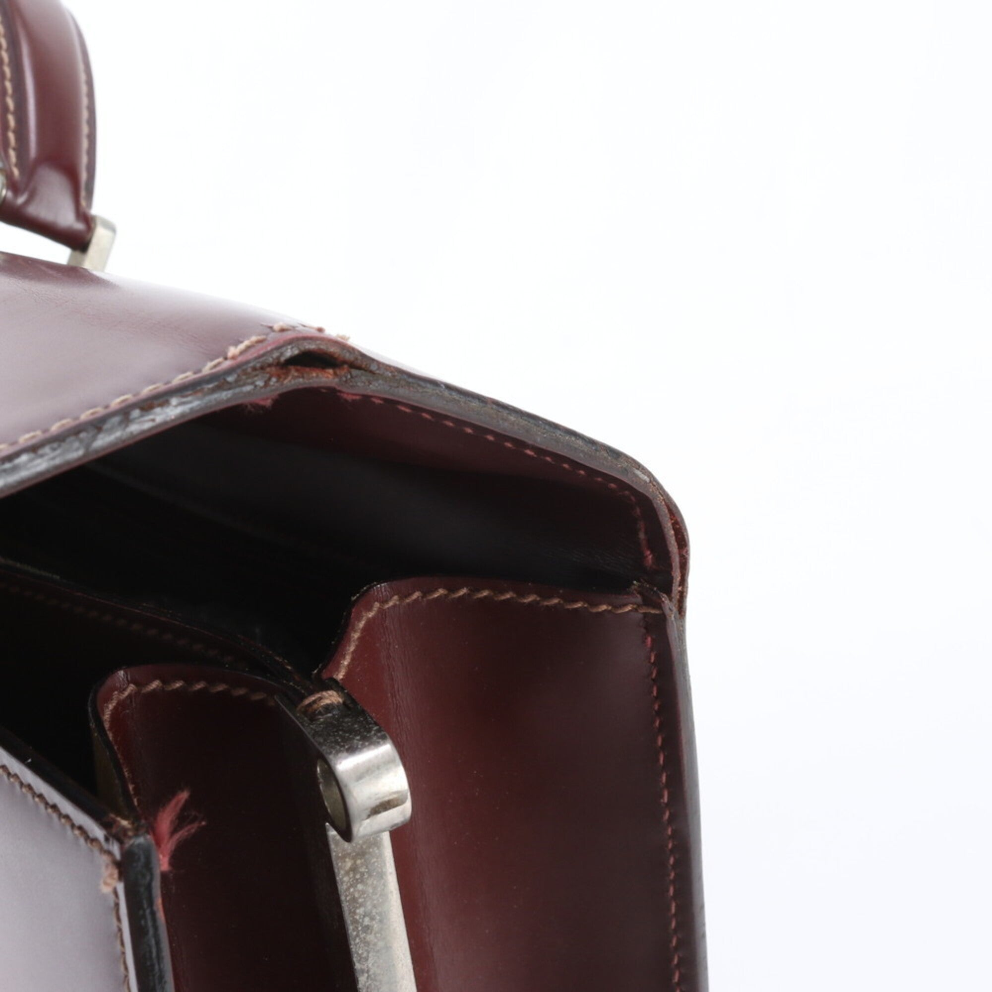 Salvatore Ferragamo Red Color Wine Leather Briefcase Tote Bag (Pre-Owned)
