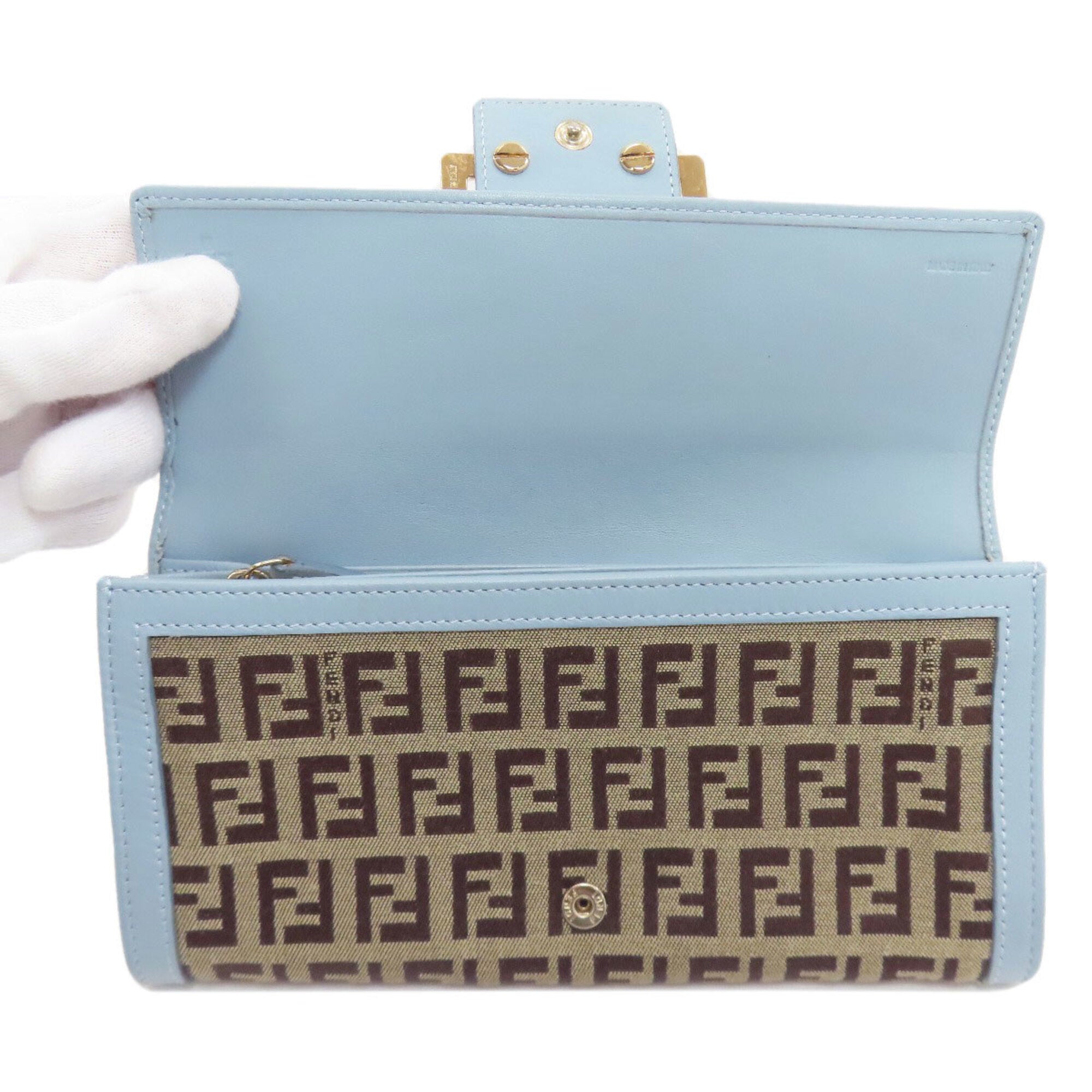 Fendi Zucchino Brown Light Blue Zucchino Long Wallet (Bi-Fold) (Pre-Owned)