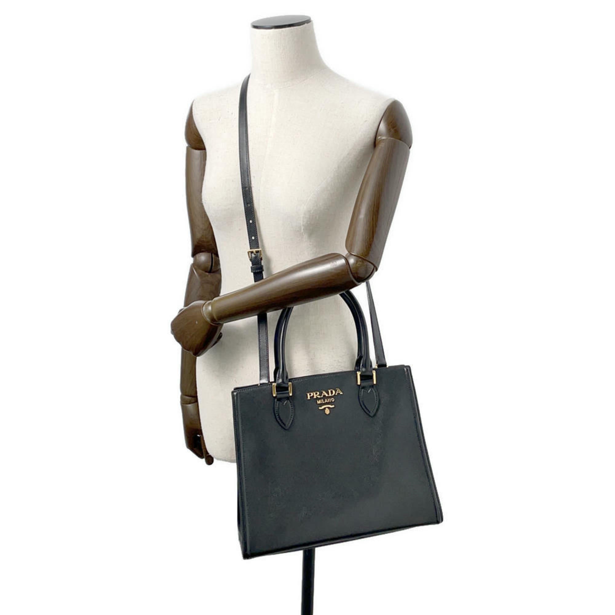 Prada Black Leather Shoulder Bag Tote Bag (Pre-Owned)