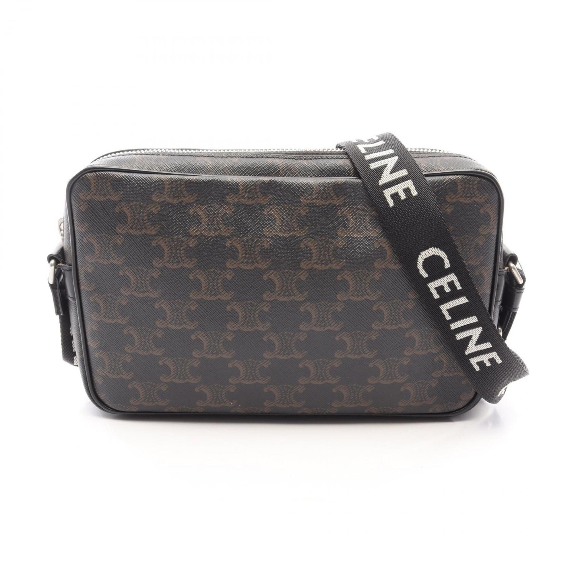 Celine Black Brown Coated Canvas Pvc Leather Handbag Messenger Bag Shoulder Bag (Pre-Owned)