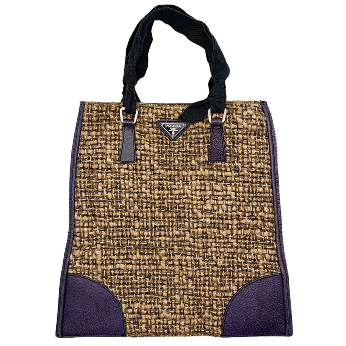 Prada Brown Purple Wool Leather Tote Bag (Pre-Owned)