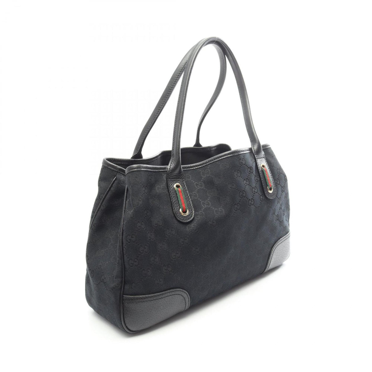 Gucci Black Multi-Color Canvas Leather Handbag Tote Bag (Pre-Owned)