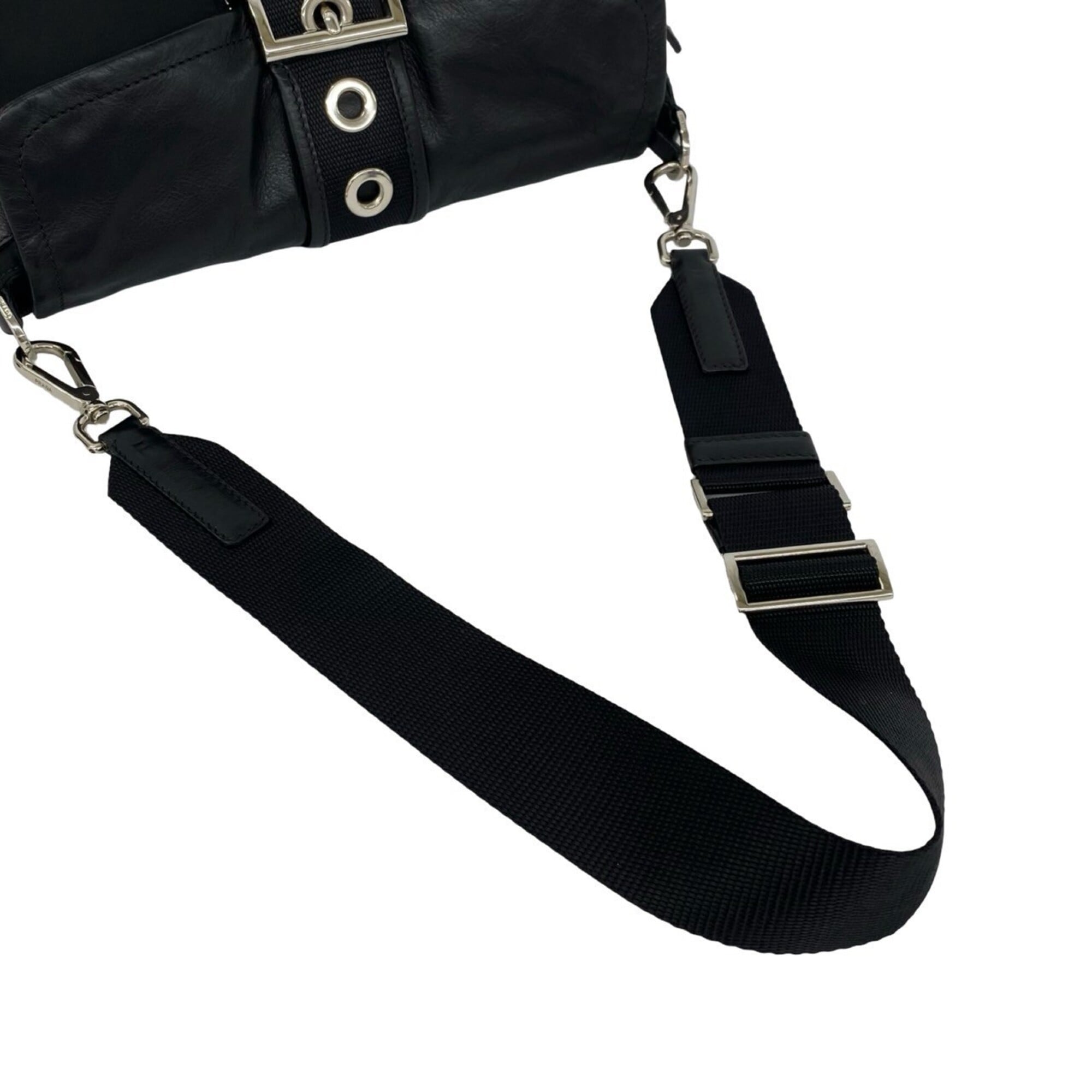 Prada Black Leather Nylon Handbag Shoulder Bag (Pre-Owned)