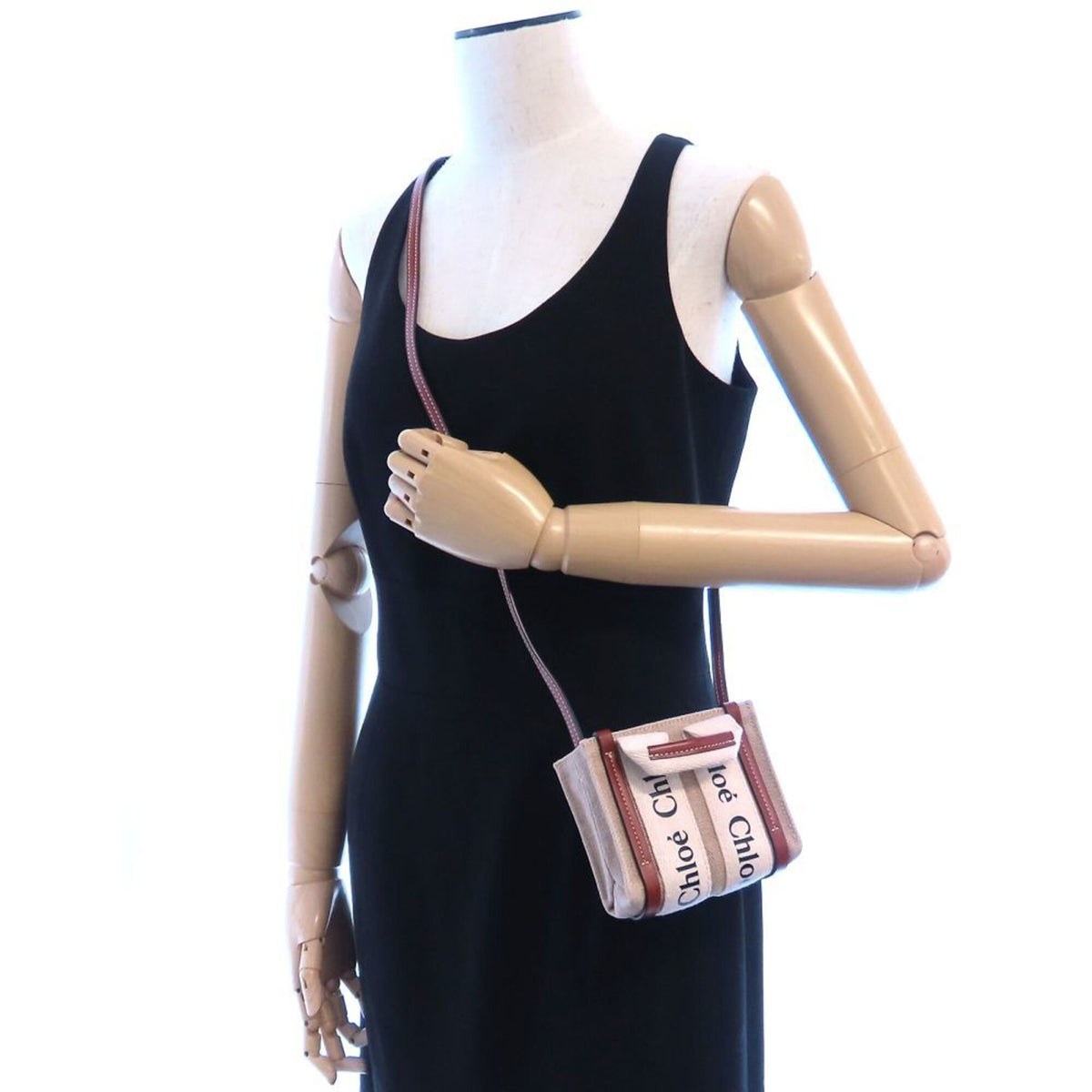Chloé Brown White Linen Leather Shoulder Bag (Pre-Owned)