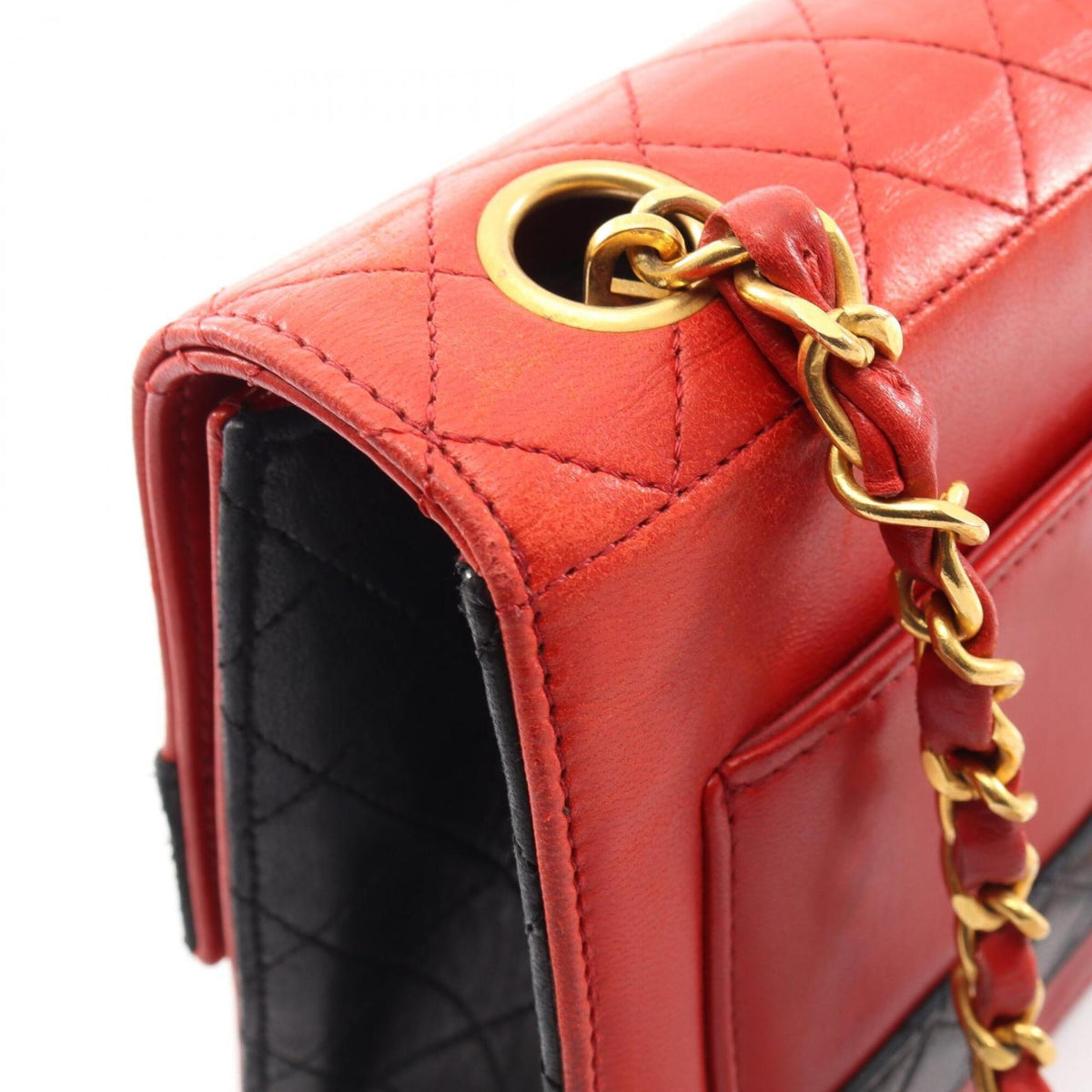 Chanel Black Red Color Leather Handbag Shoulder Bag (Pre-Owned)