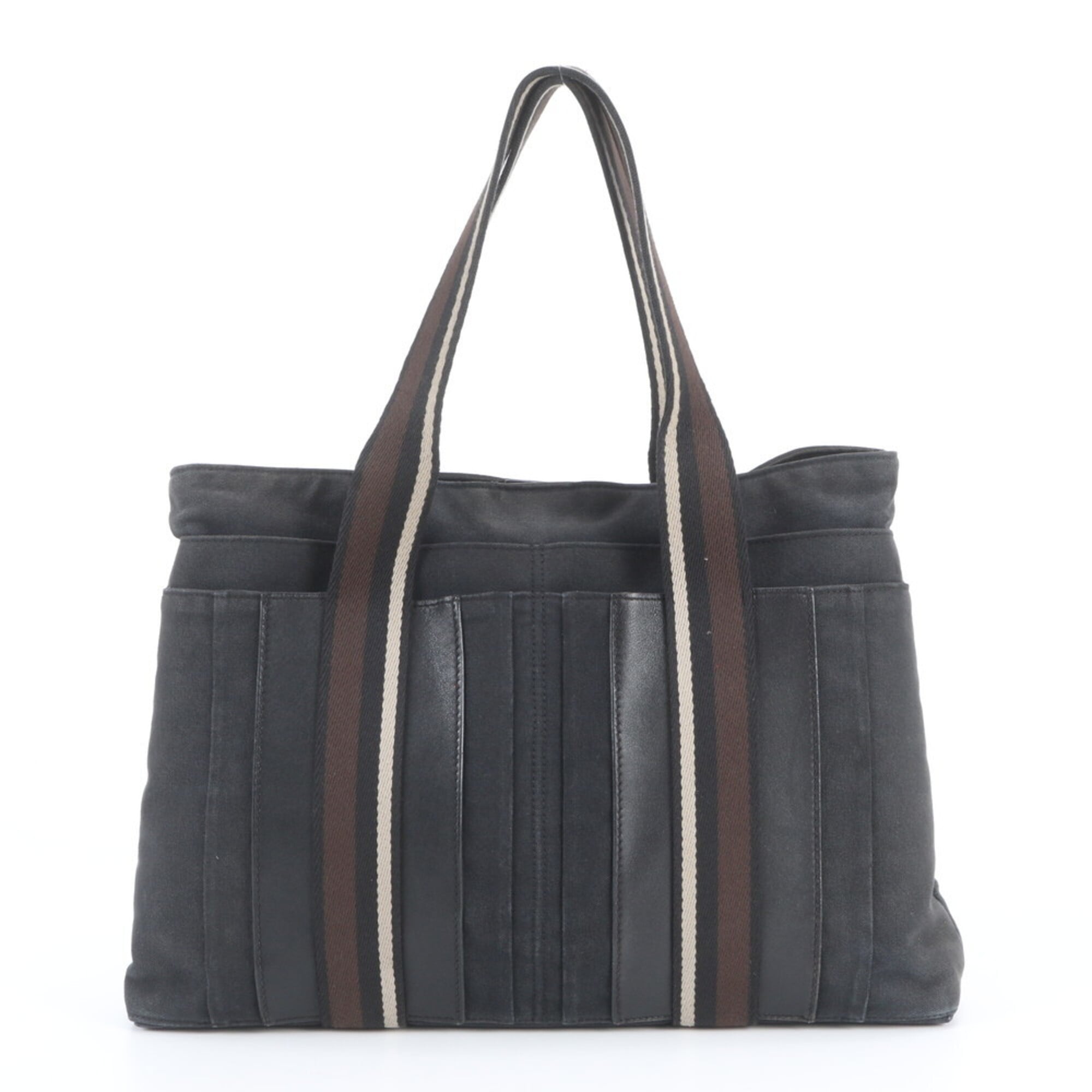 Hermes Black Leather Canvas Shoulder Bag Tote Bag (Pre-Owned)