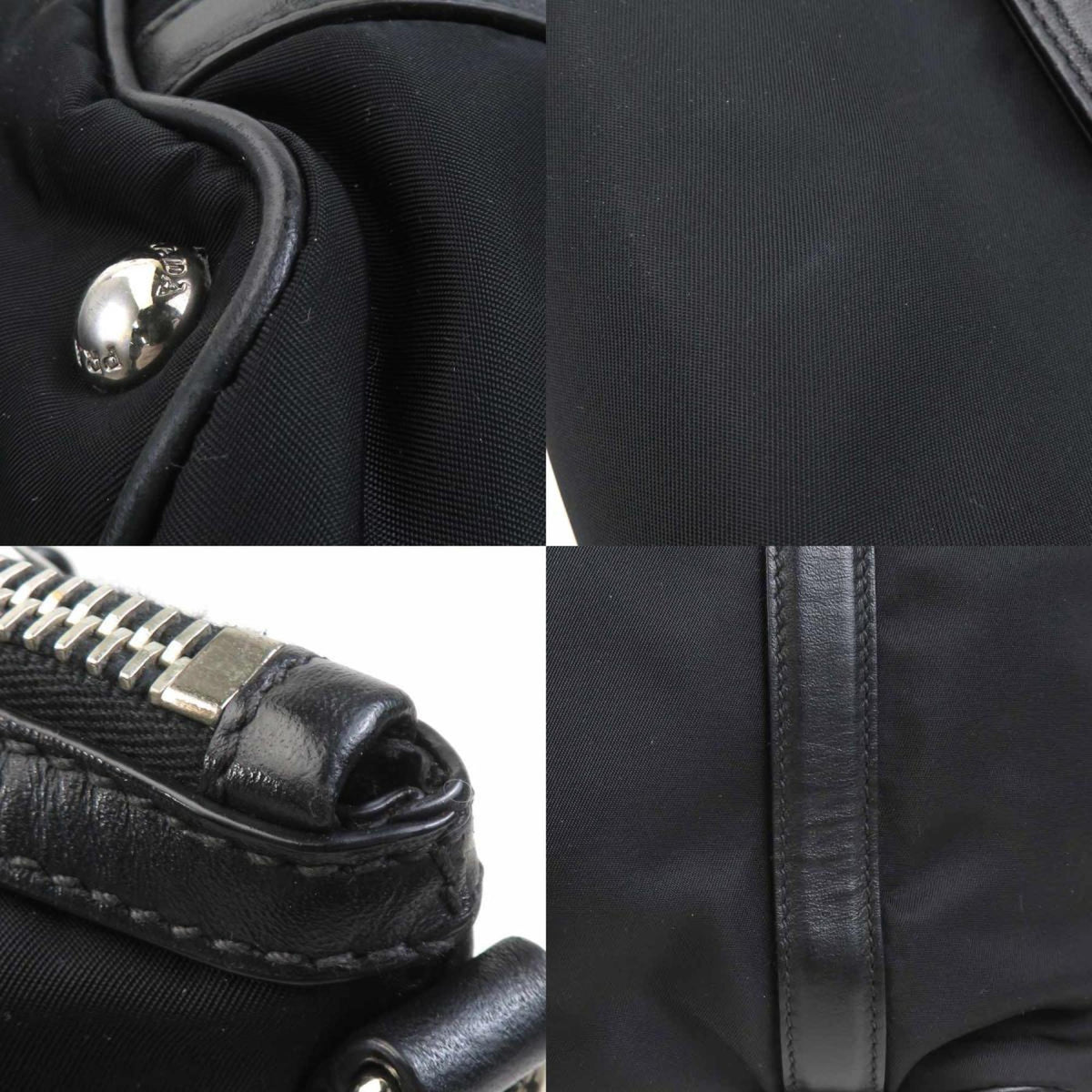Prada Black Nylon Leather Handbag Shoulder Bag (Pre-Owned)