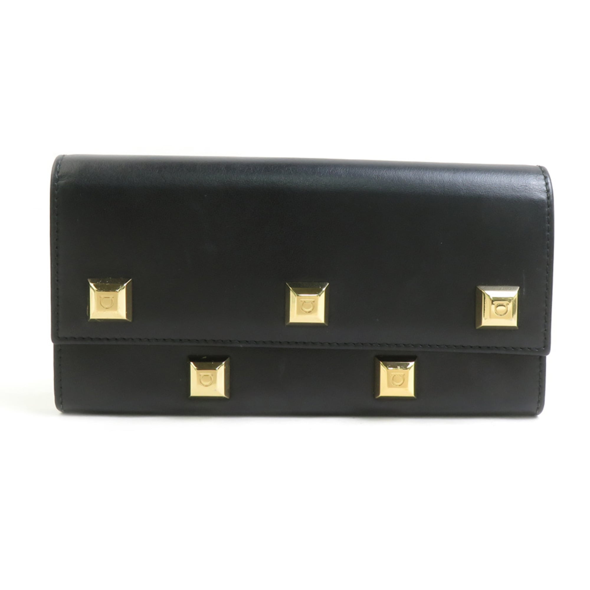 Salvatore Ferragamo Black Leather Long Wallet (Bi-Fold) (Pre-Owned)