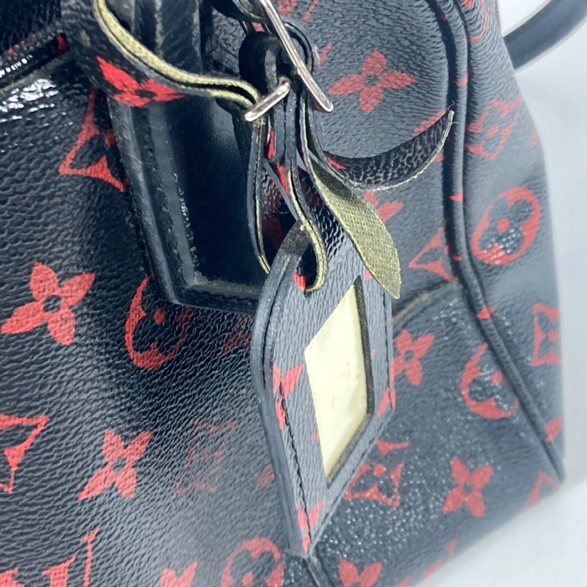 Louis Vuitton Black Red Color Monogram Handbag Shoulder Bag (Pre-Owned)