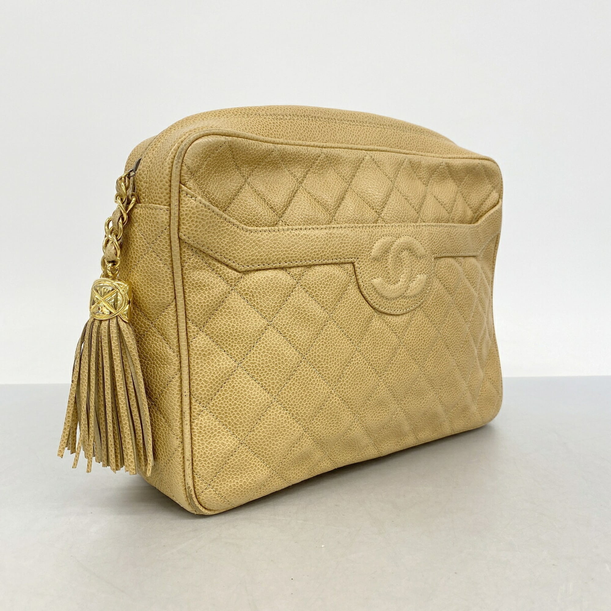 Chanel Beige Grained Calfskin Shoulder Bag (Pre-Owned)