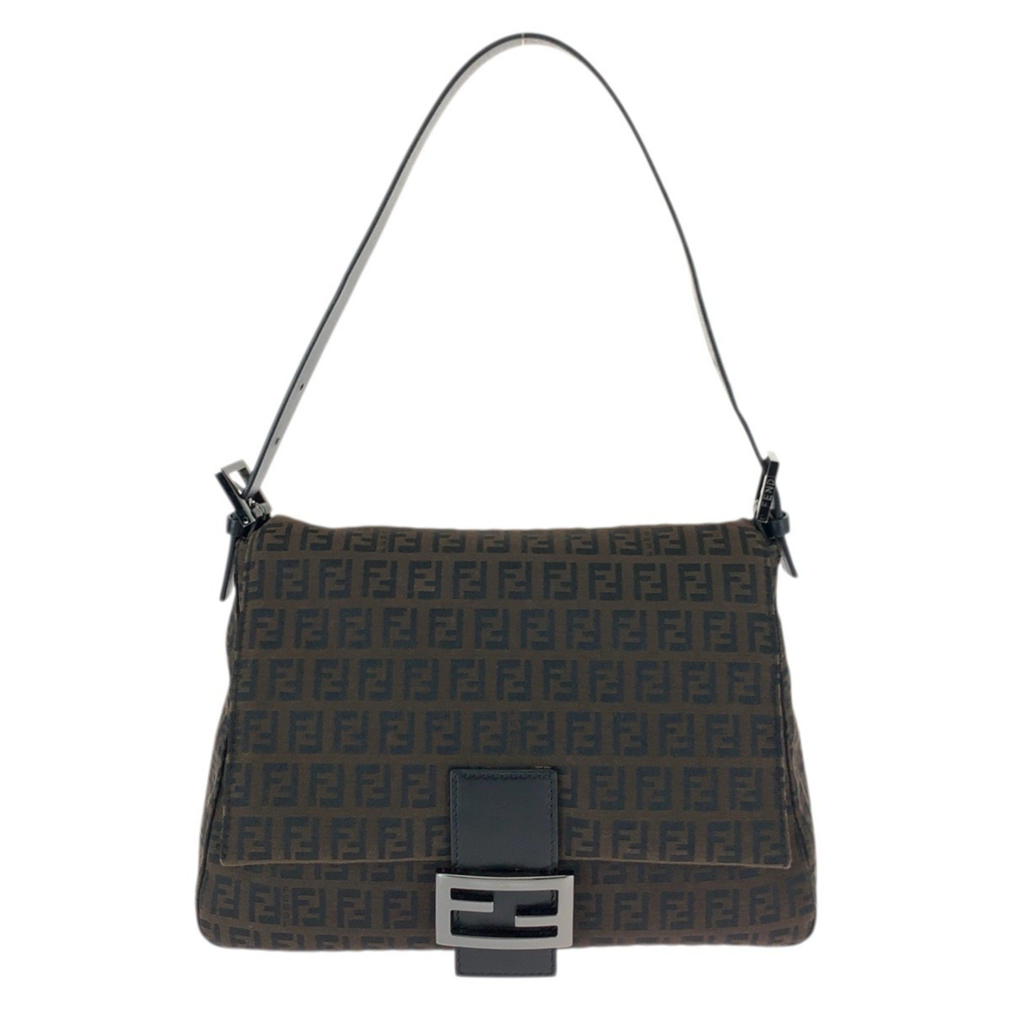 Fendi Dark Brown Nylon Leather Handbag Shoulder Bag (Pre-Owned)