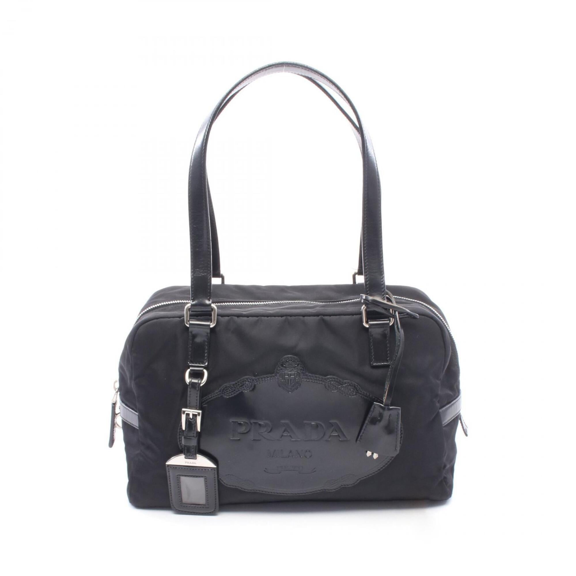 Prada Black Nylon Leather Handbag Shoulder Bag (Pre-Owned)
