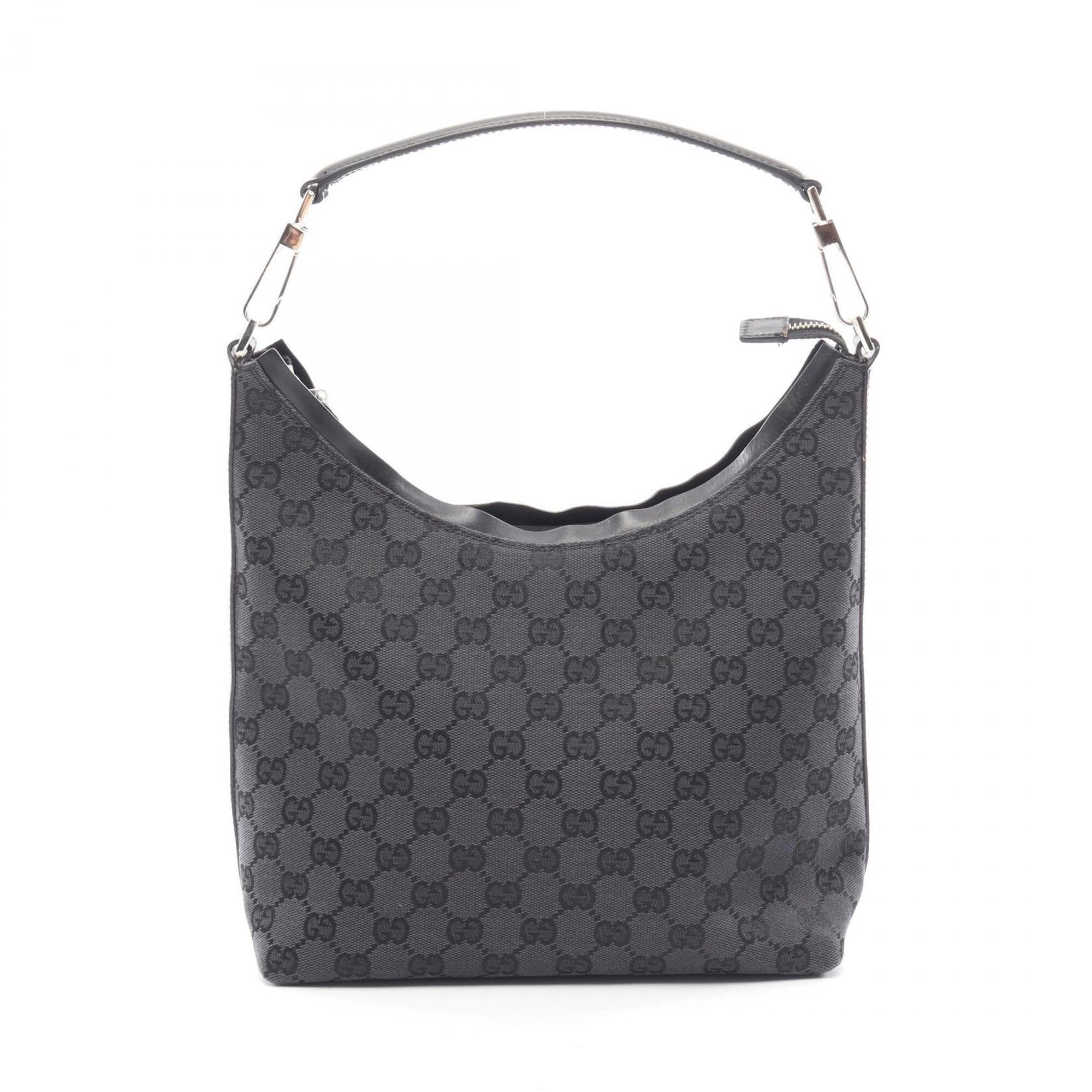 Gucci Gg Canvas Black Gg Canvas Leather Handbag Shoulder Bag (Pre-Owned)