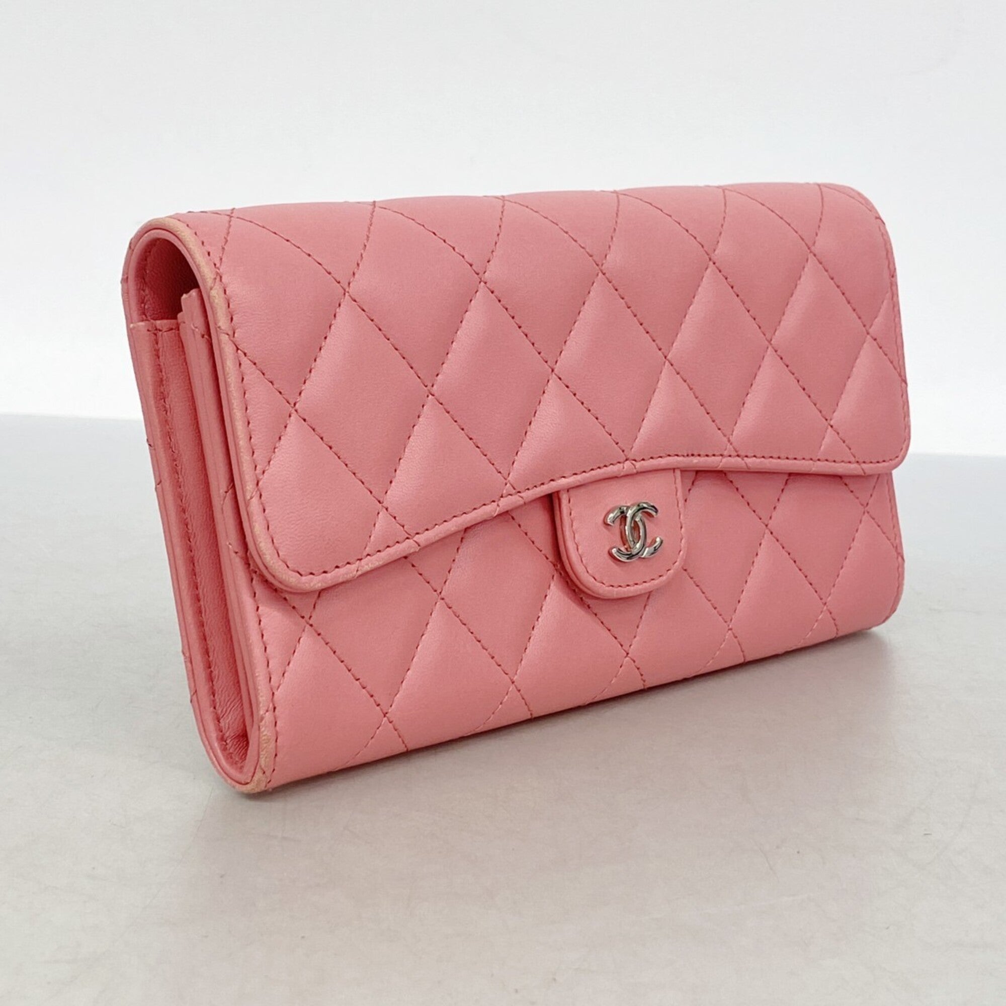 Chanel Pink Leather Long Wallet (Bi-Fold) (Pre-Owned)
