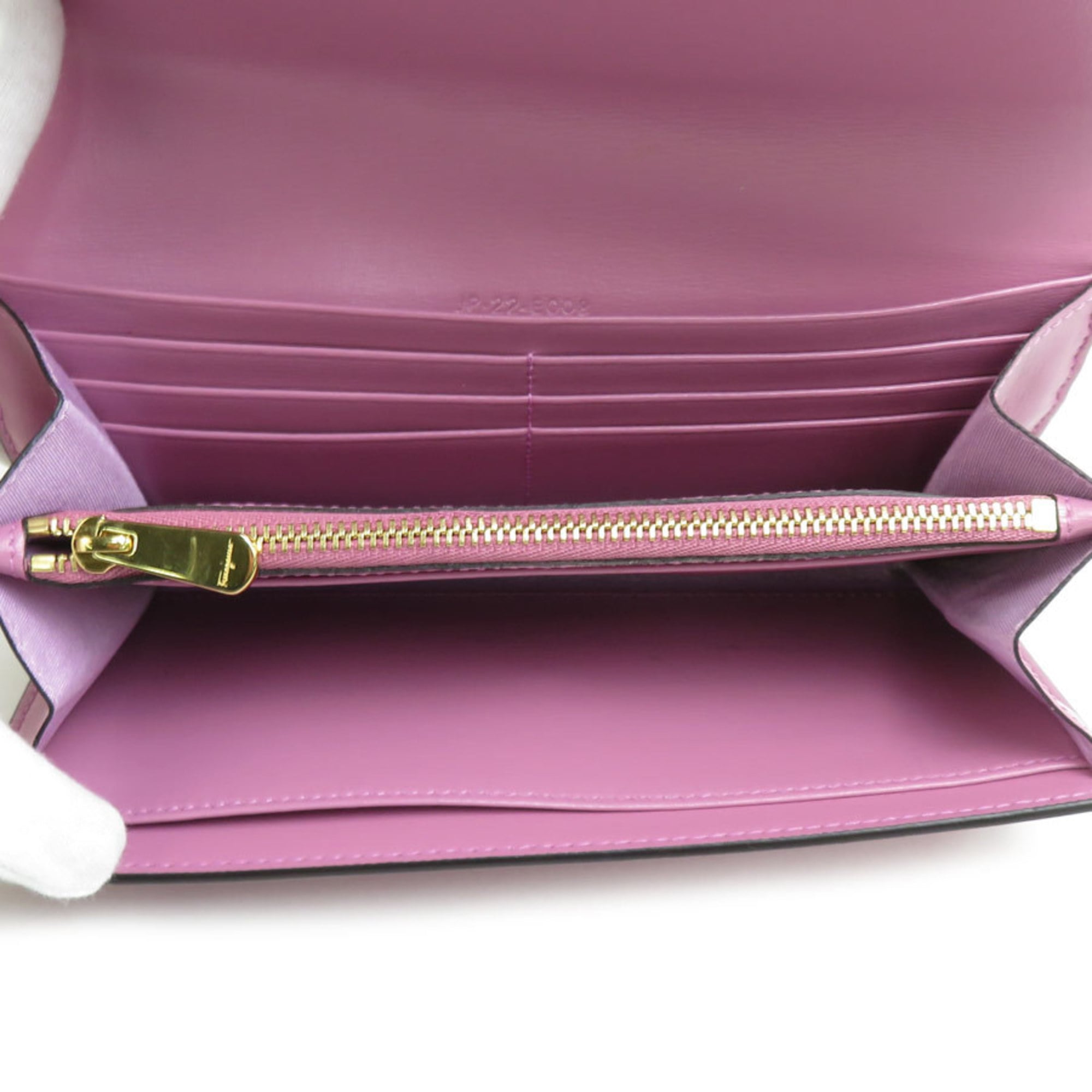 Salvatore Ferragamo Purple Leather Long Wallet (Tri-Fold) (Pre-Owned)
