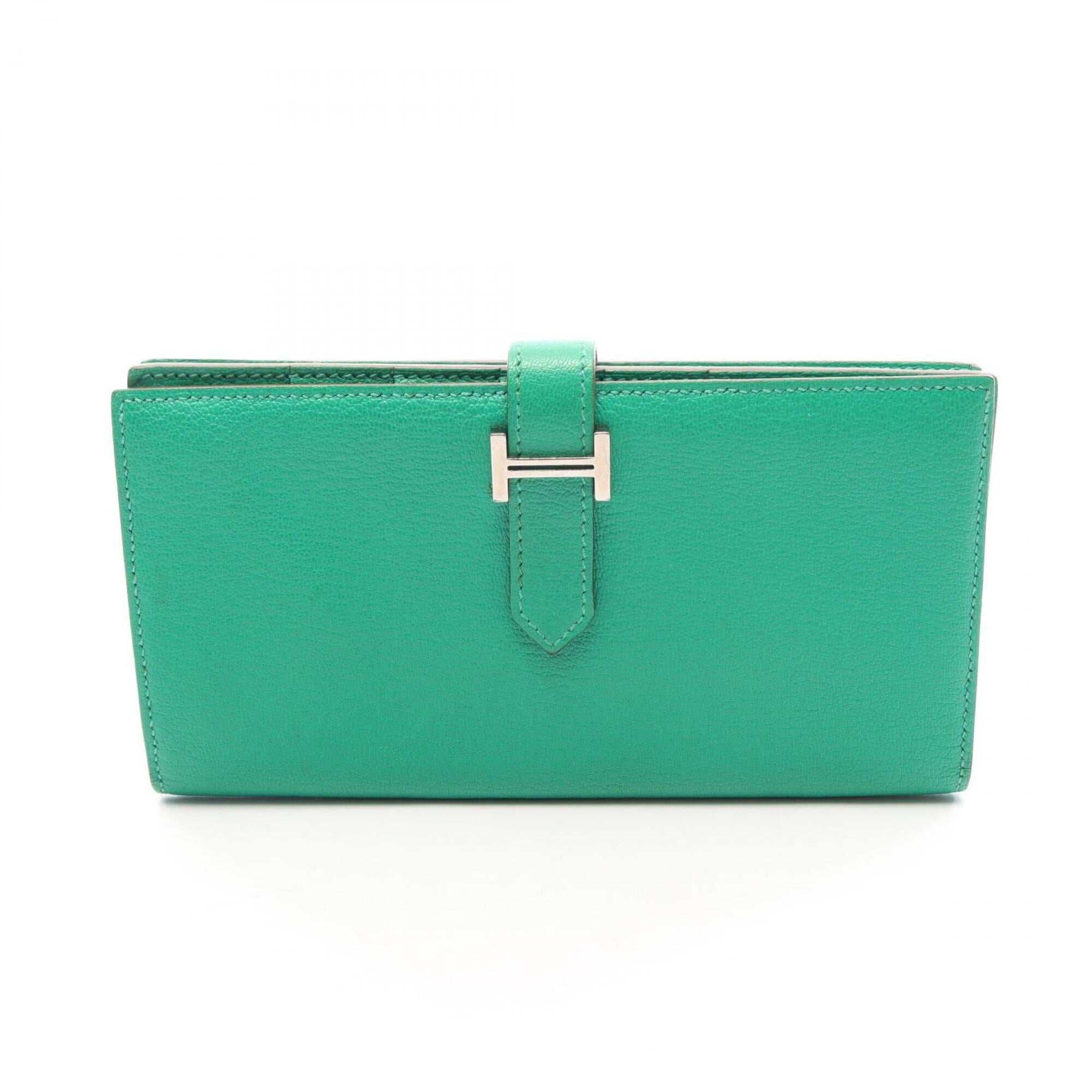 Hermes Green Mint Green Chevre Leather Leather Long Wallet (Bi-Fold) (Pre-Owned)