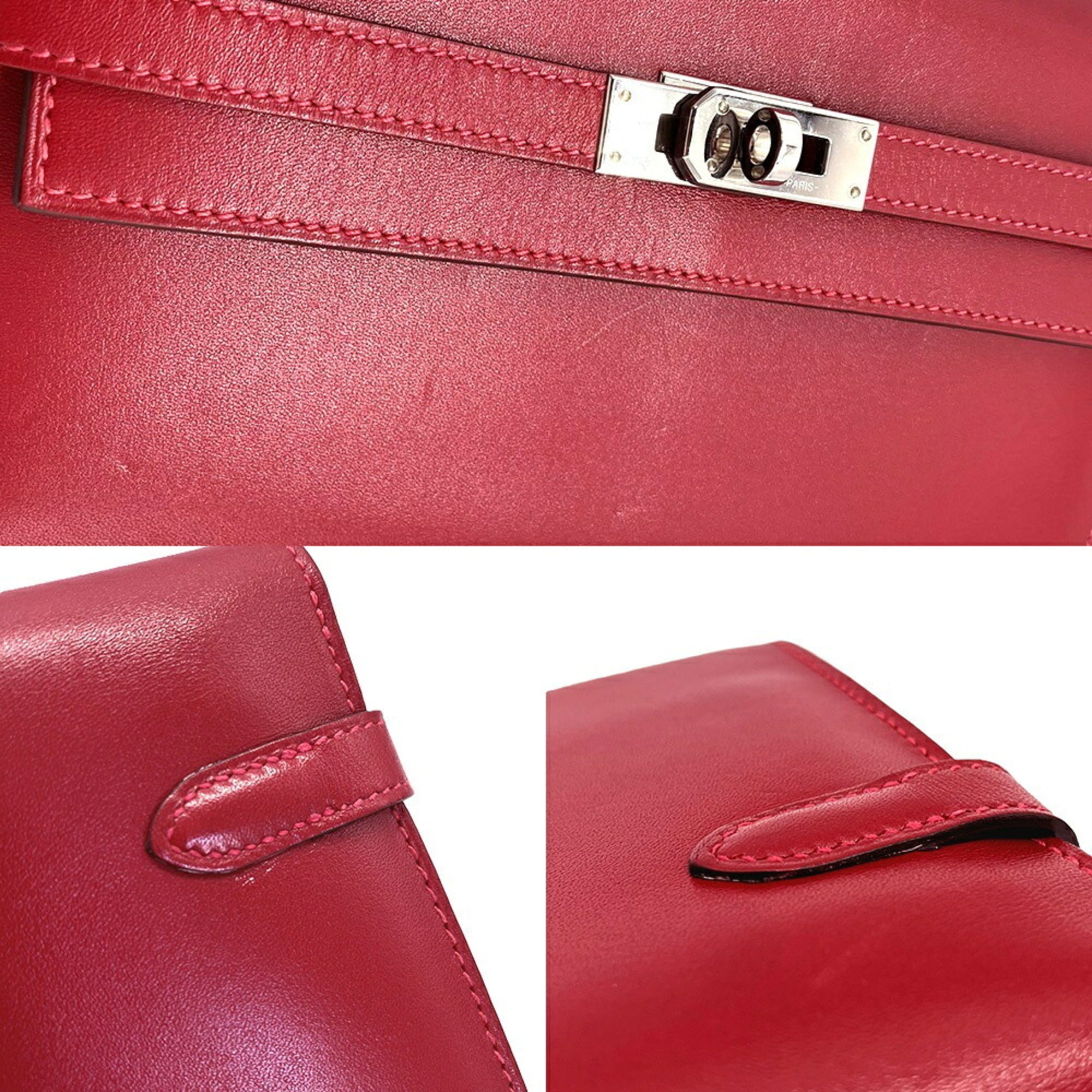 Hermes Red Color Box Calf Leather Long Wallet (Bi-Fold) (Pre-Owned)