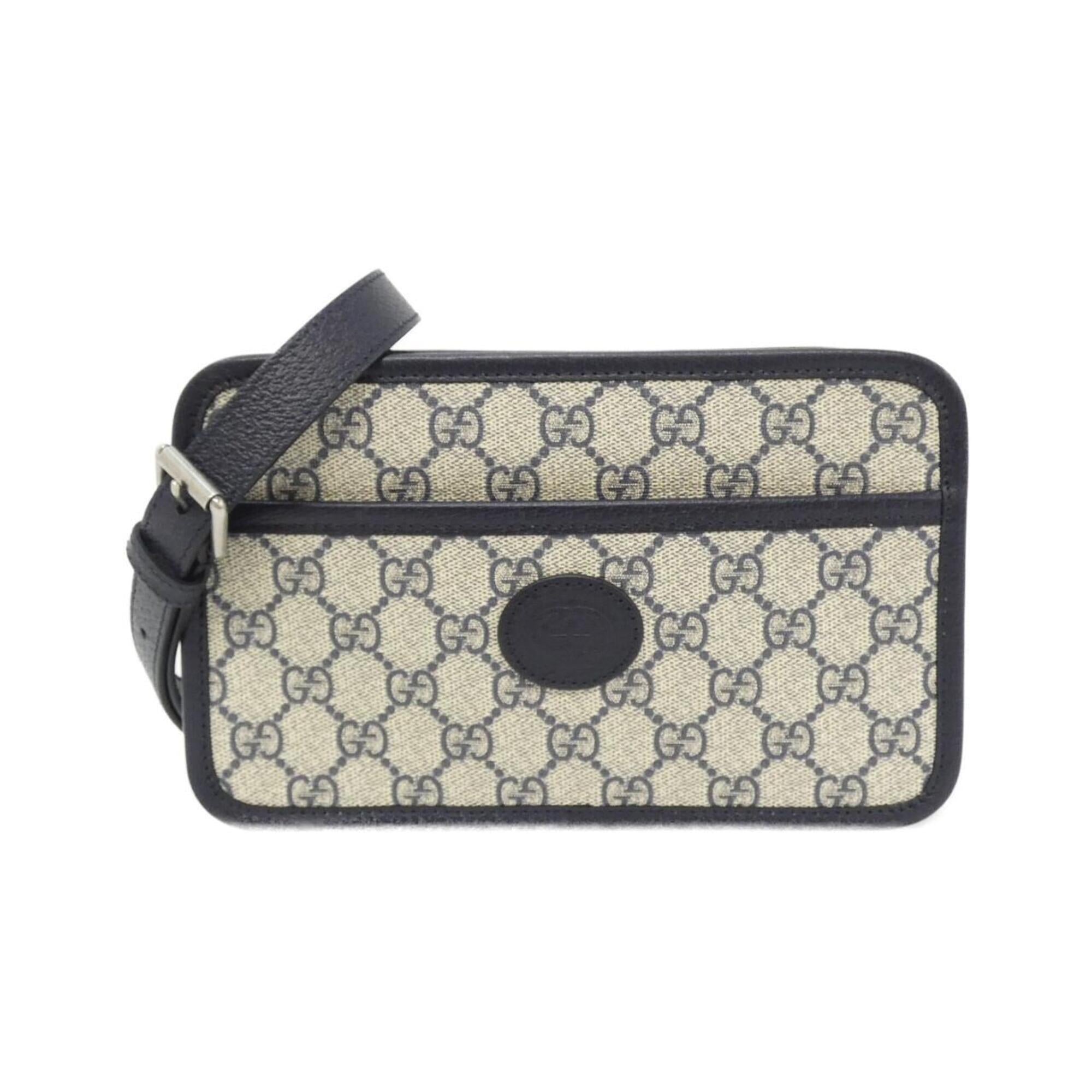 Gucci Beige Blue Gg Supreme Canvas Leather Shoulder Bag (Pre-Owned)