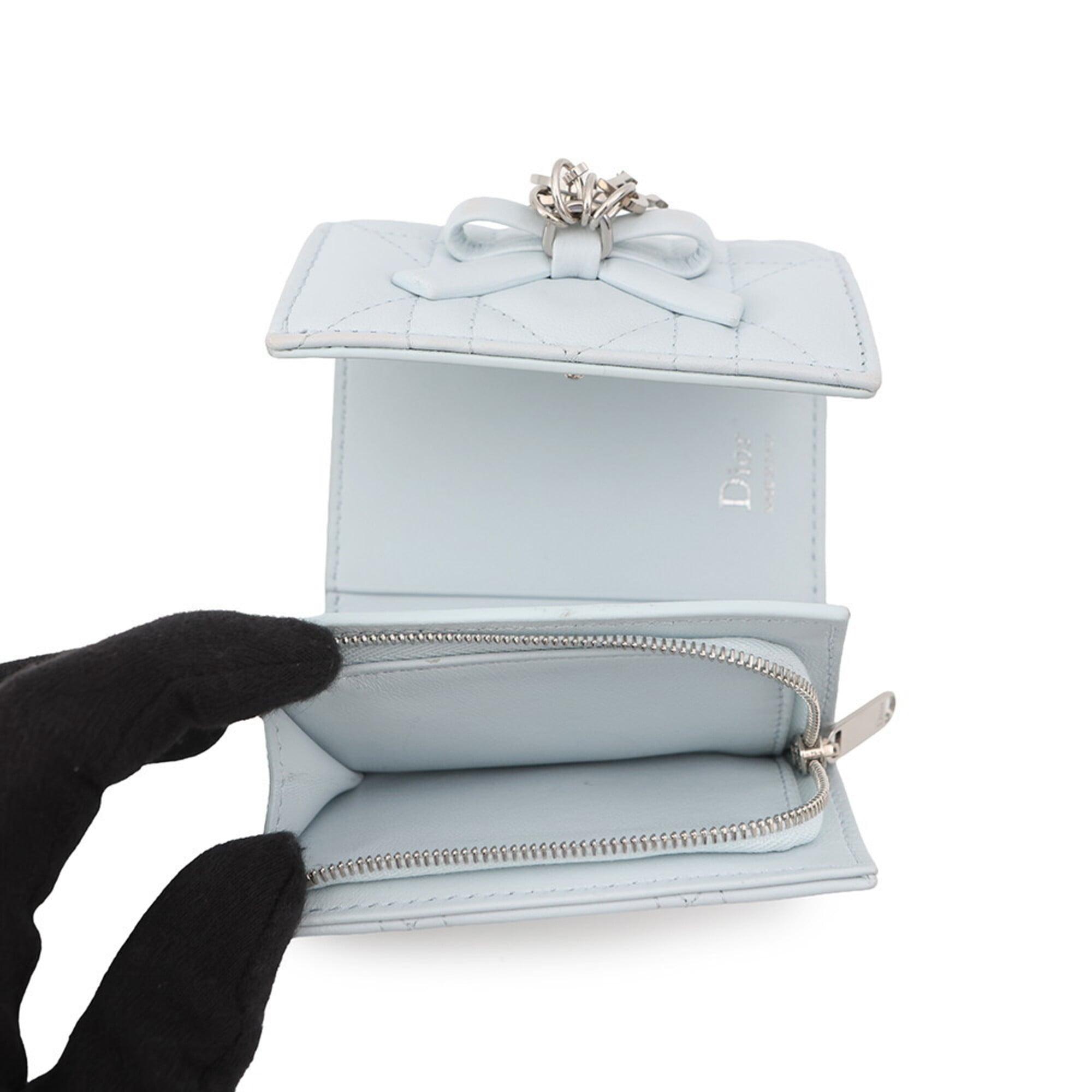 Christian Dior Light Blue Leather Wallet (Tri-Fold) (Pre-Owned)