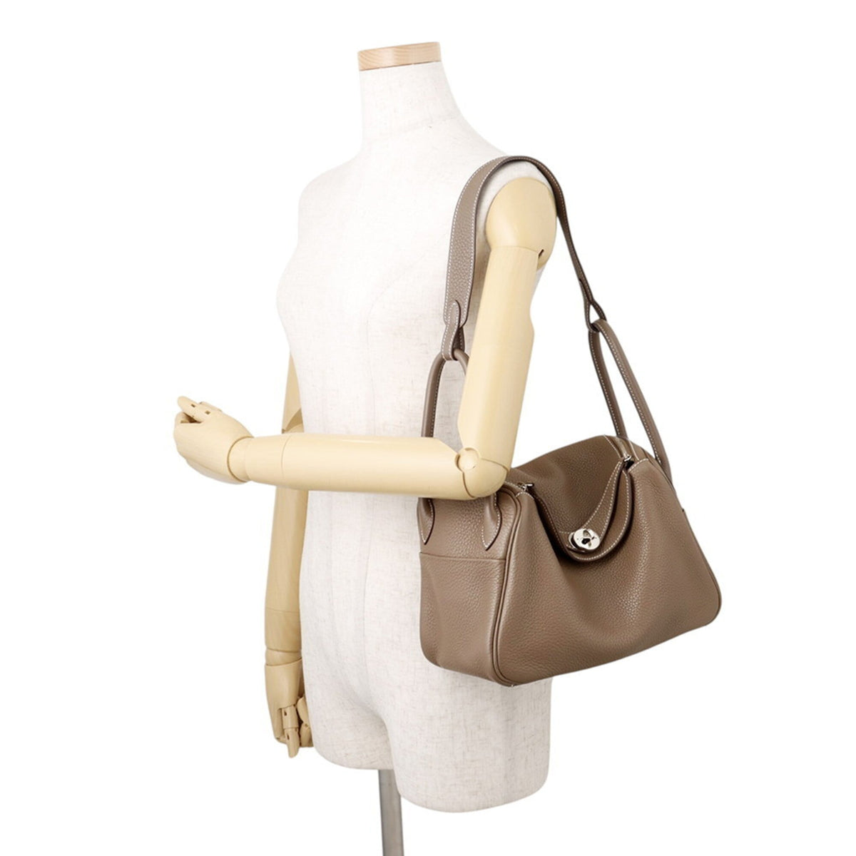 Hermes Lindy Etoupe Gray Taurillon Clemence Leather Handbag Shoulder Bag (Pre-Owned)