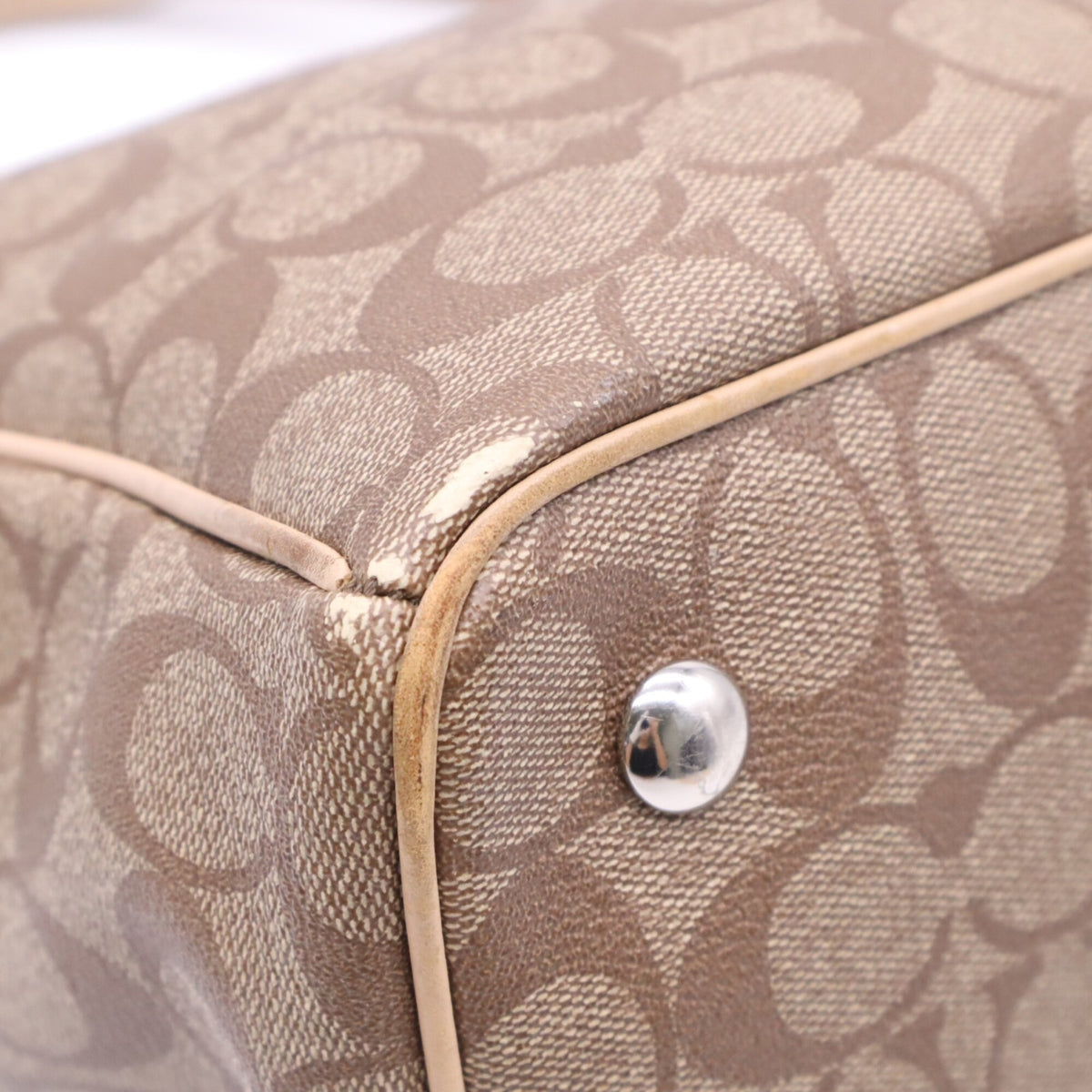 Coach Beige Brown Pink Canvas Handbag Tote Bag (Pre-Owned)