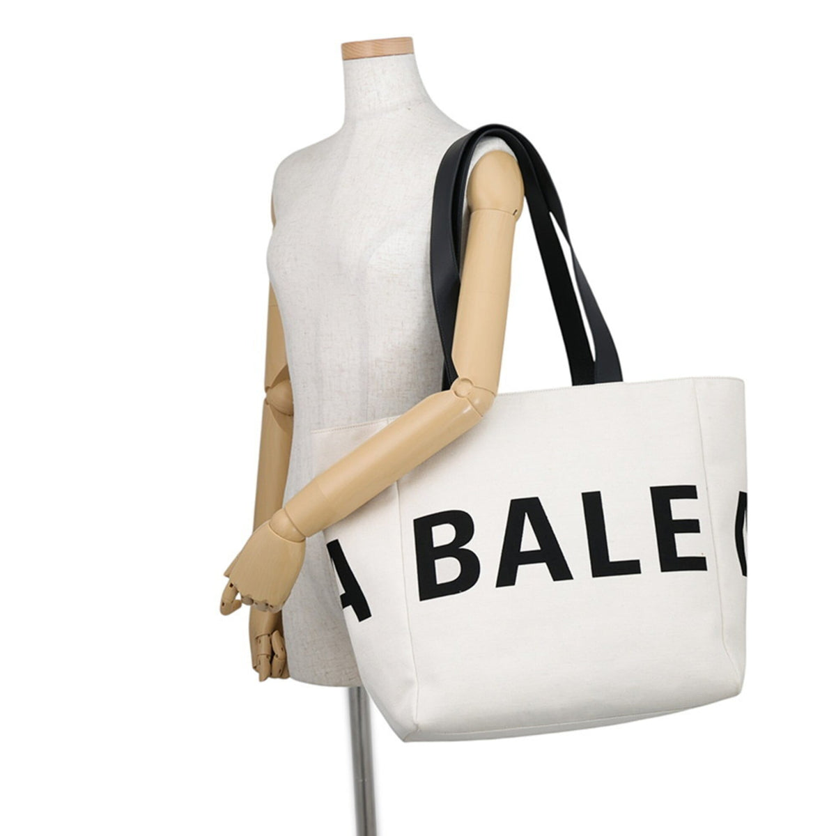 Balenciaga Black Ivory Canvas Handbag Tote Bag (Pre-Owned)