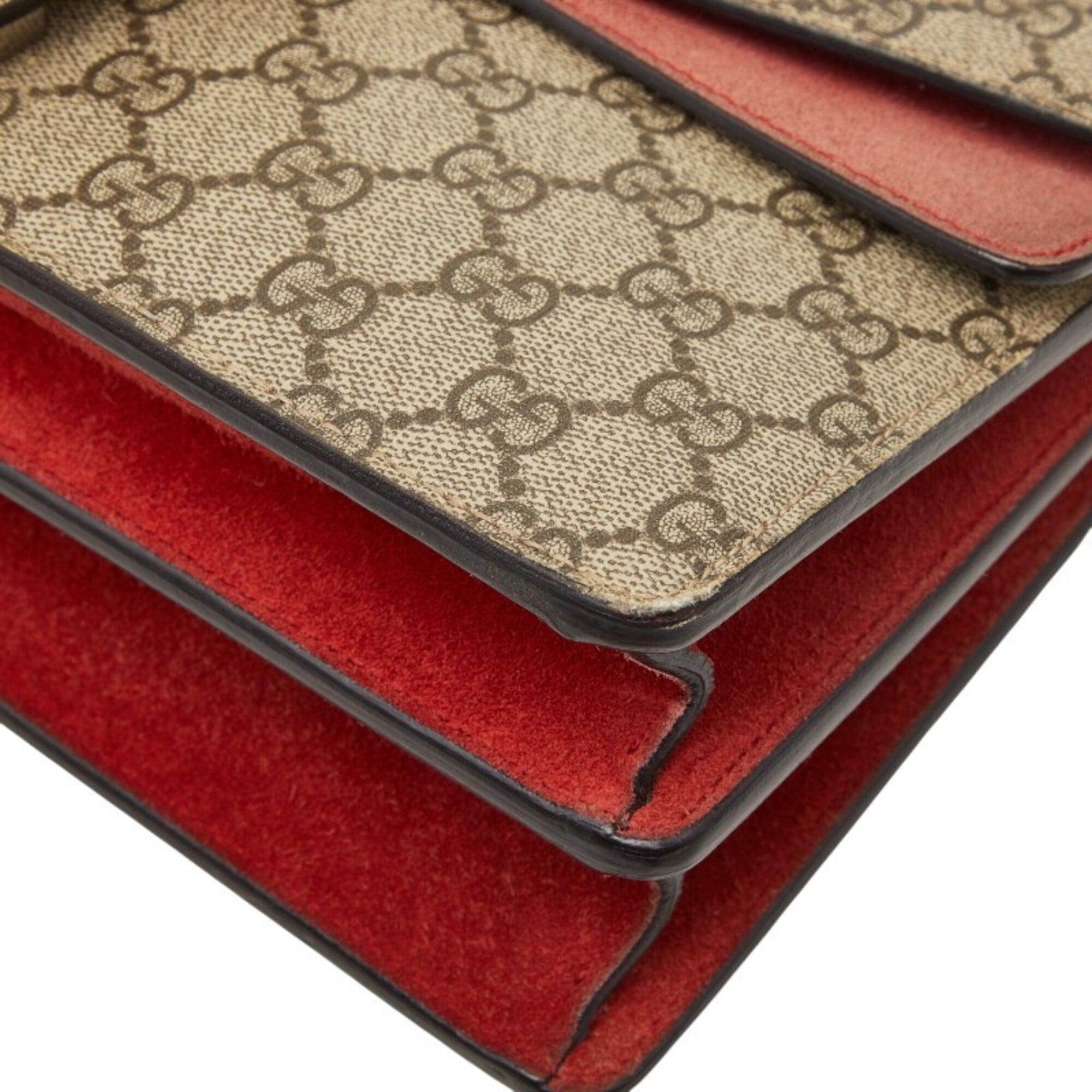 Gucci Beige Red Color Pvc Suede Shoulder Bag (Pre-Owned)
