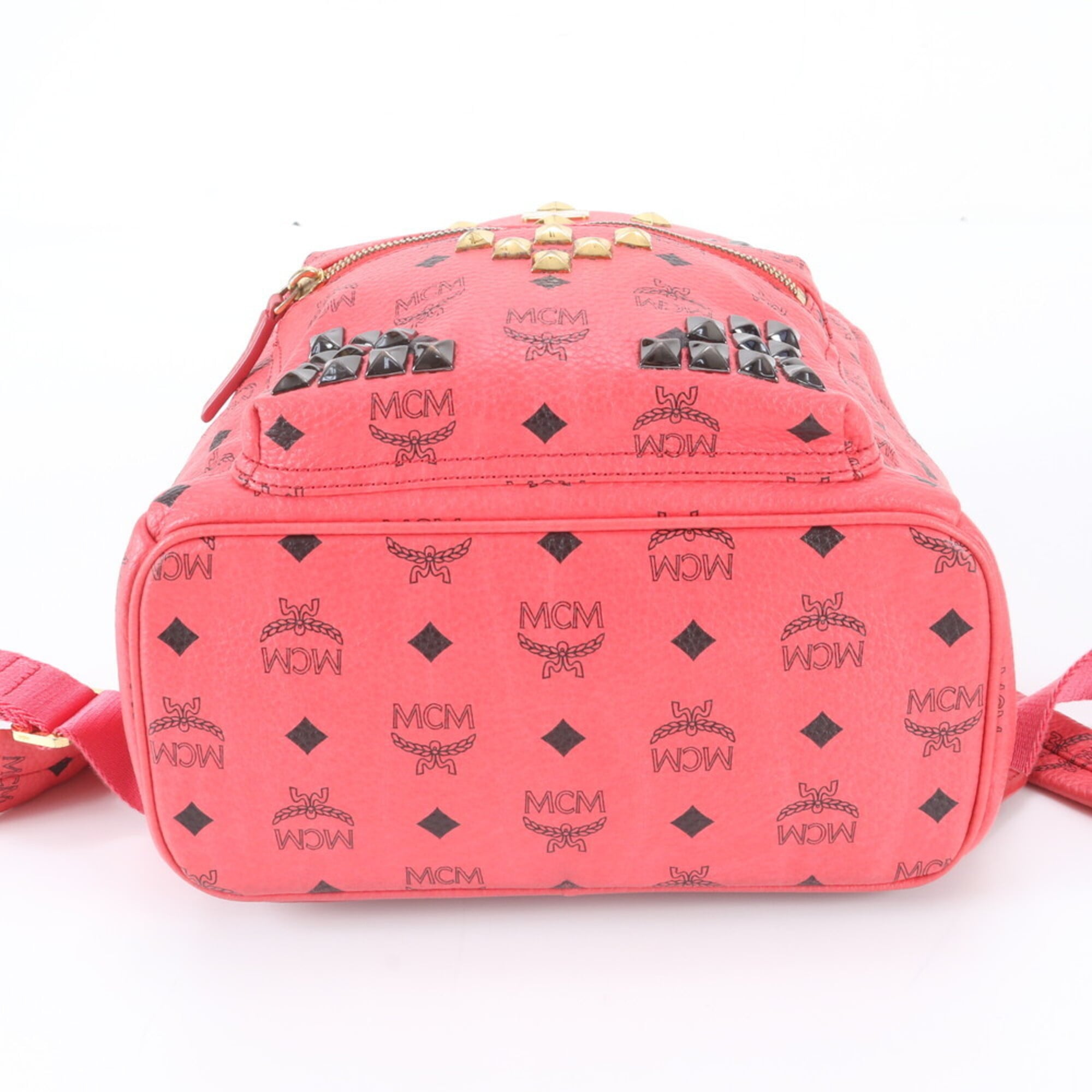 Mcm Pink Leather Coated Canvas Backpack Shoulder Bag (Pre-Owned)