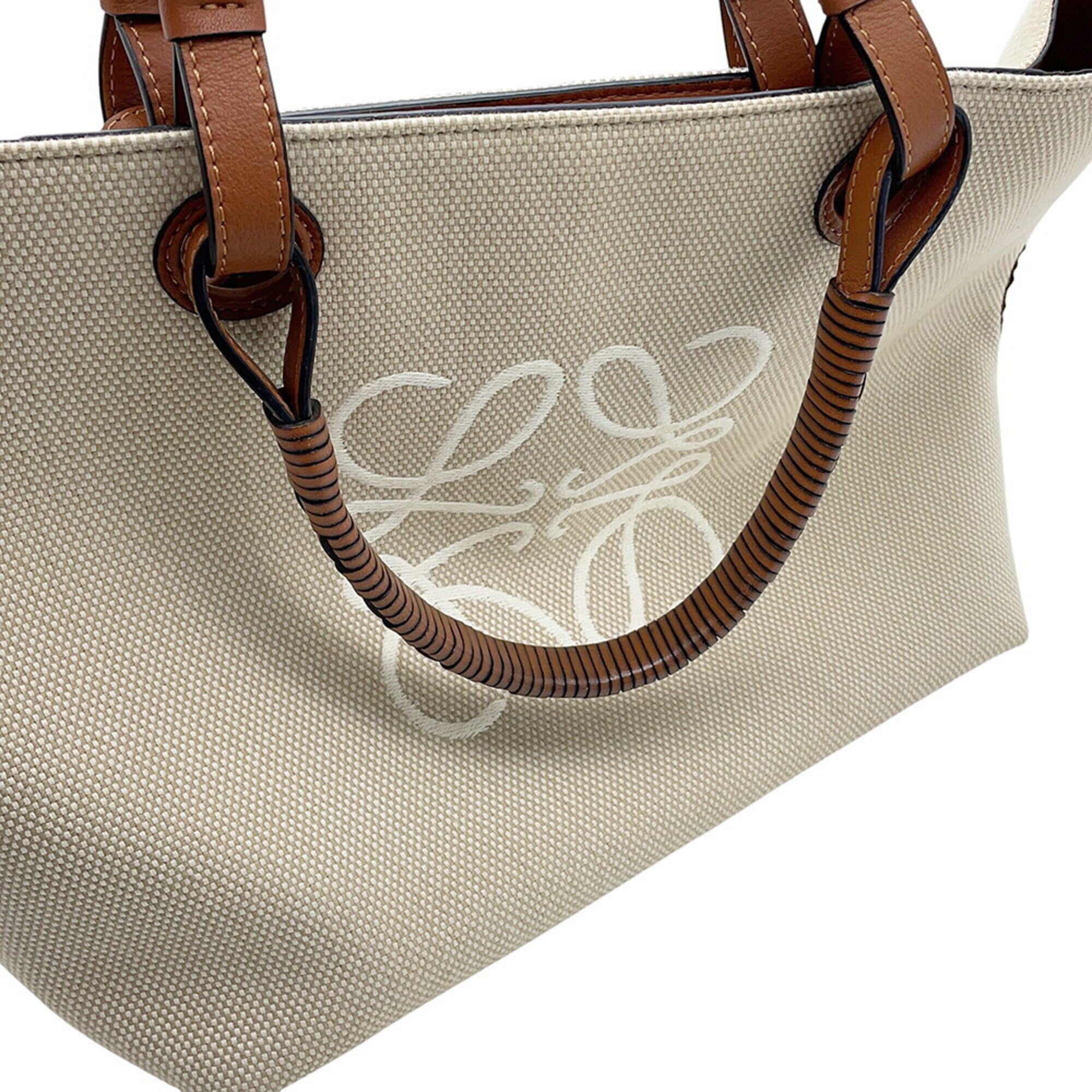 Loewe Beige Brown Canvas Leather Handbag Shoulder Bag Tote Bag (Pre-Owned)