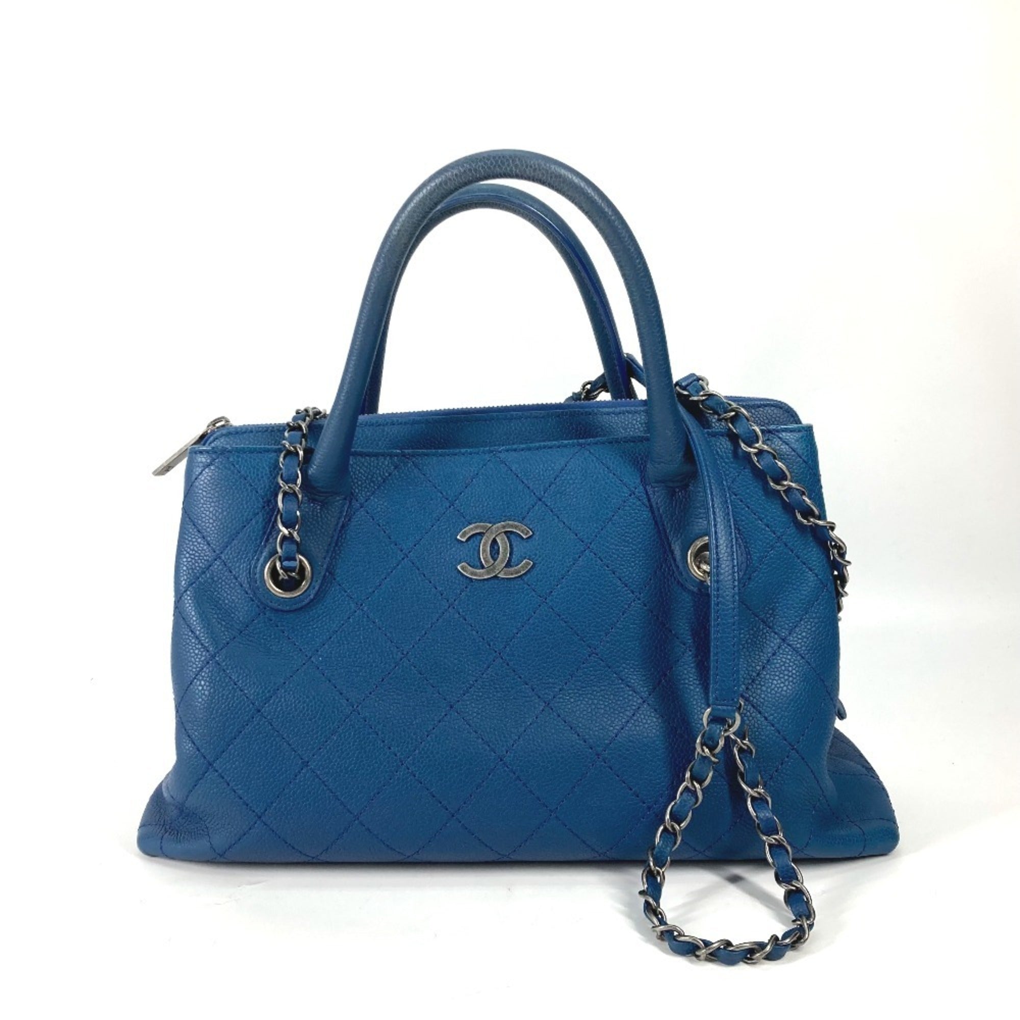 Chanel Blue Caviar Leather Handbag Shoulder Bag Tote Bag (Pre-Owned)