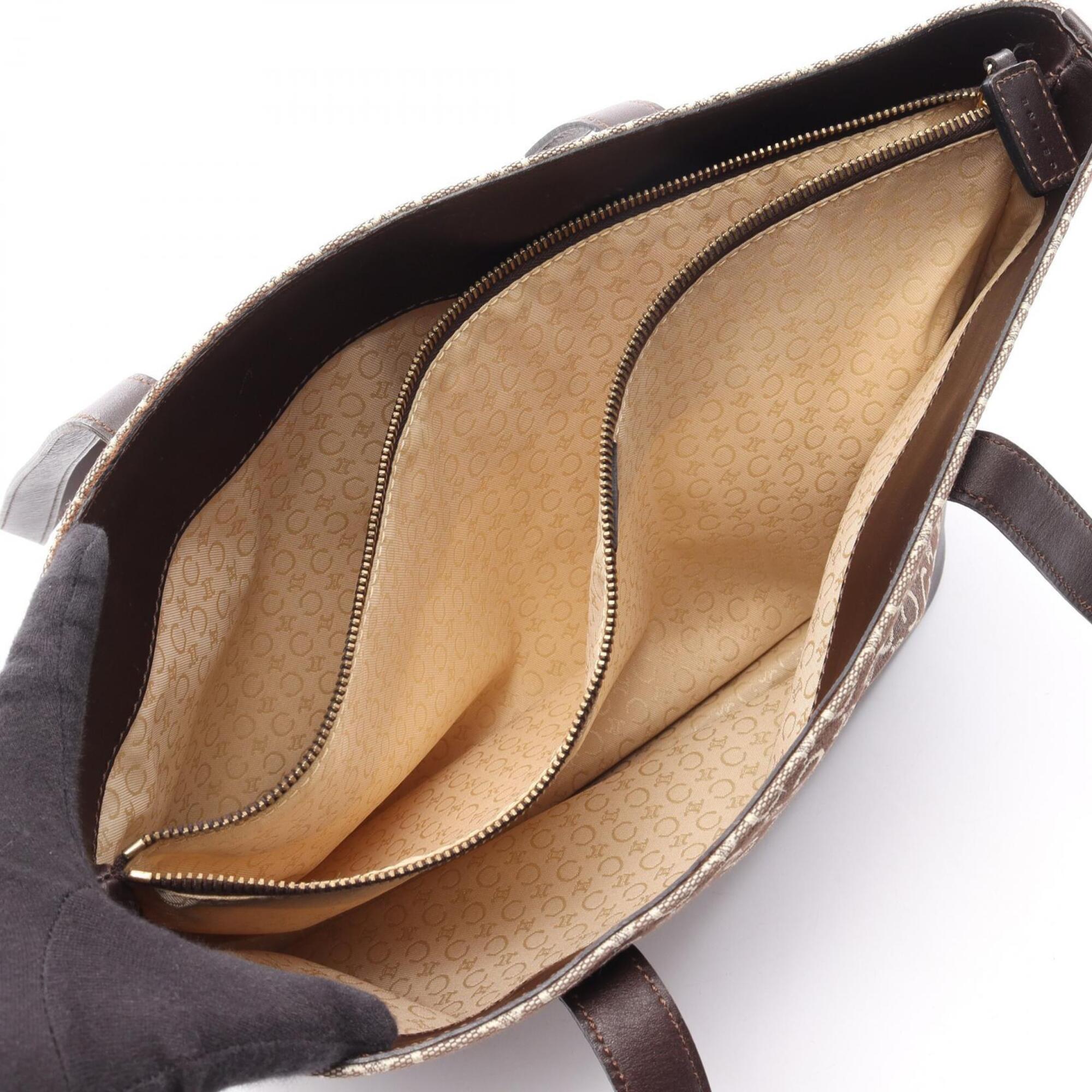 Celine Brown Ivory Canvas Leather Handbag Tote Bag (Pre-Owned)