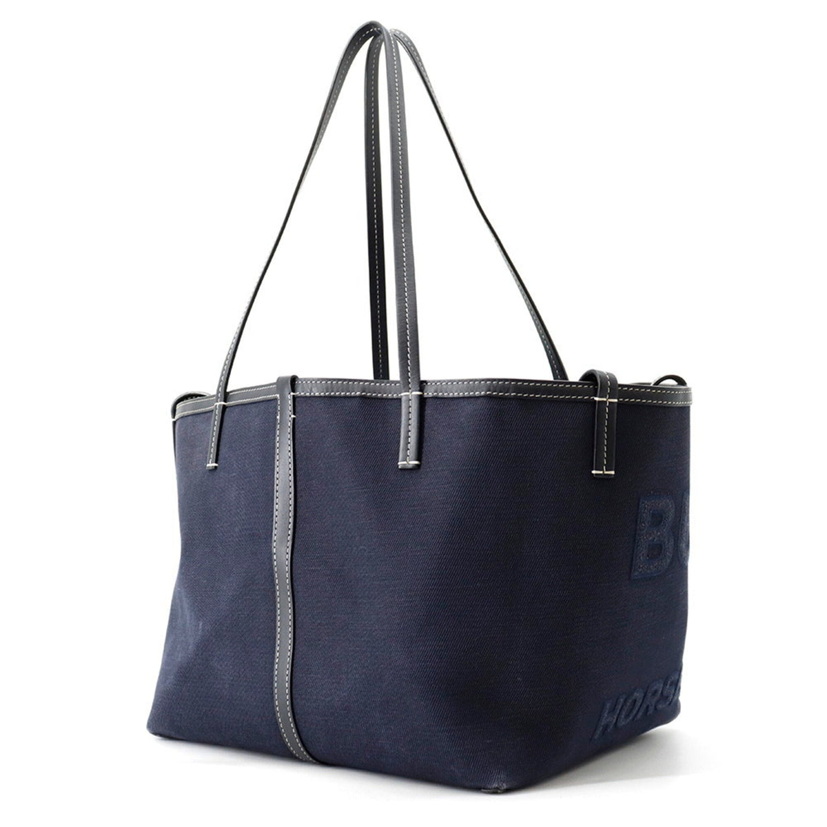 Burberry Navy Black Canvas Leather Handbag Tote Bag (Pre-Owned)