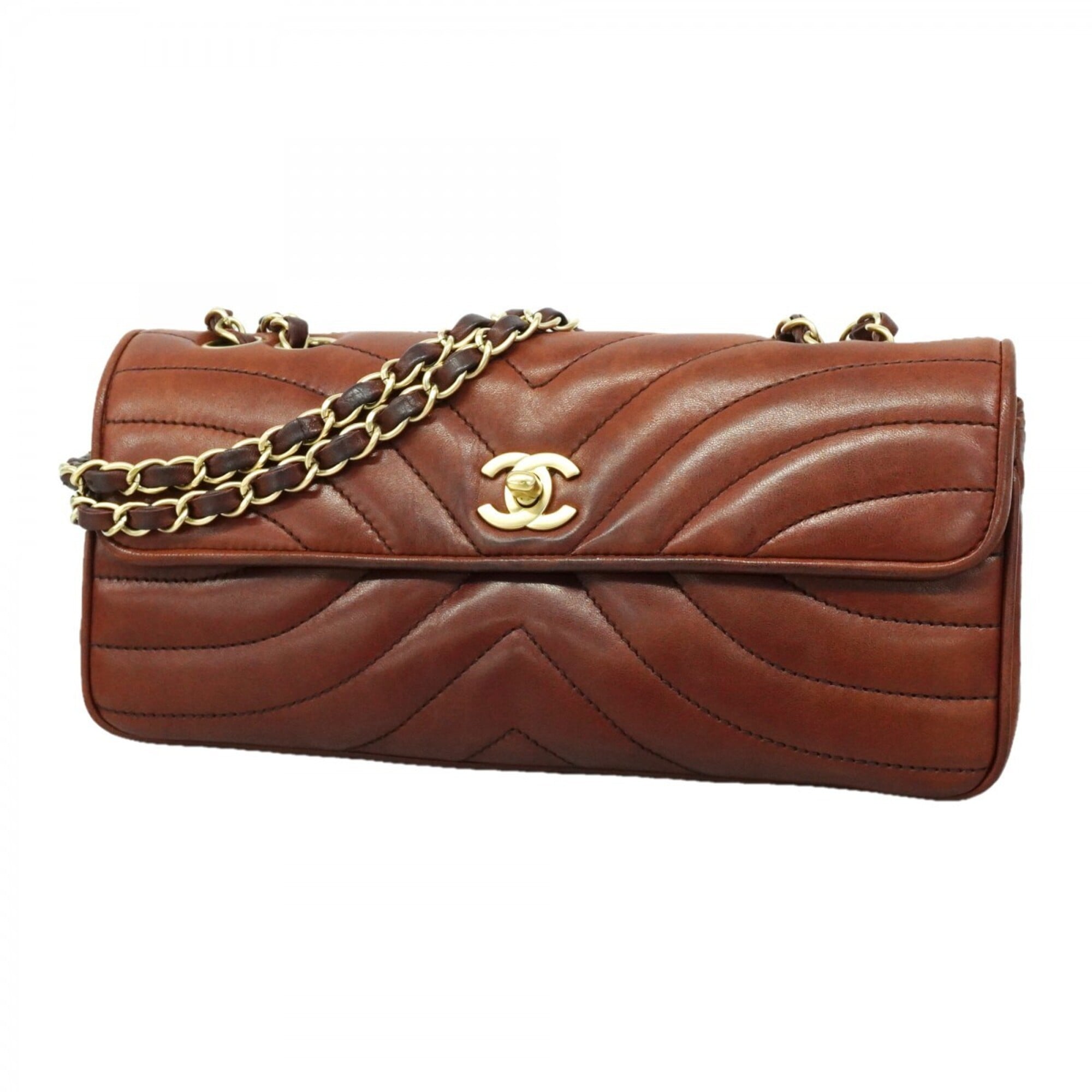 Chanel Dark Brown Leather Shoulder Bag (Pre-Owned)