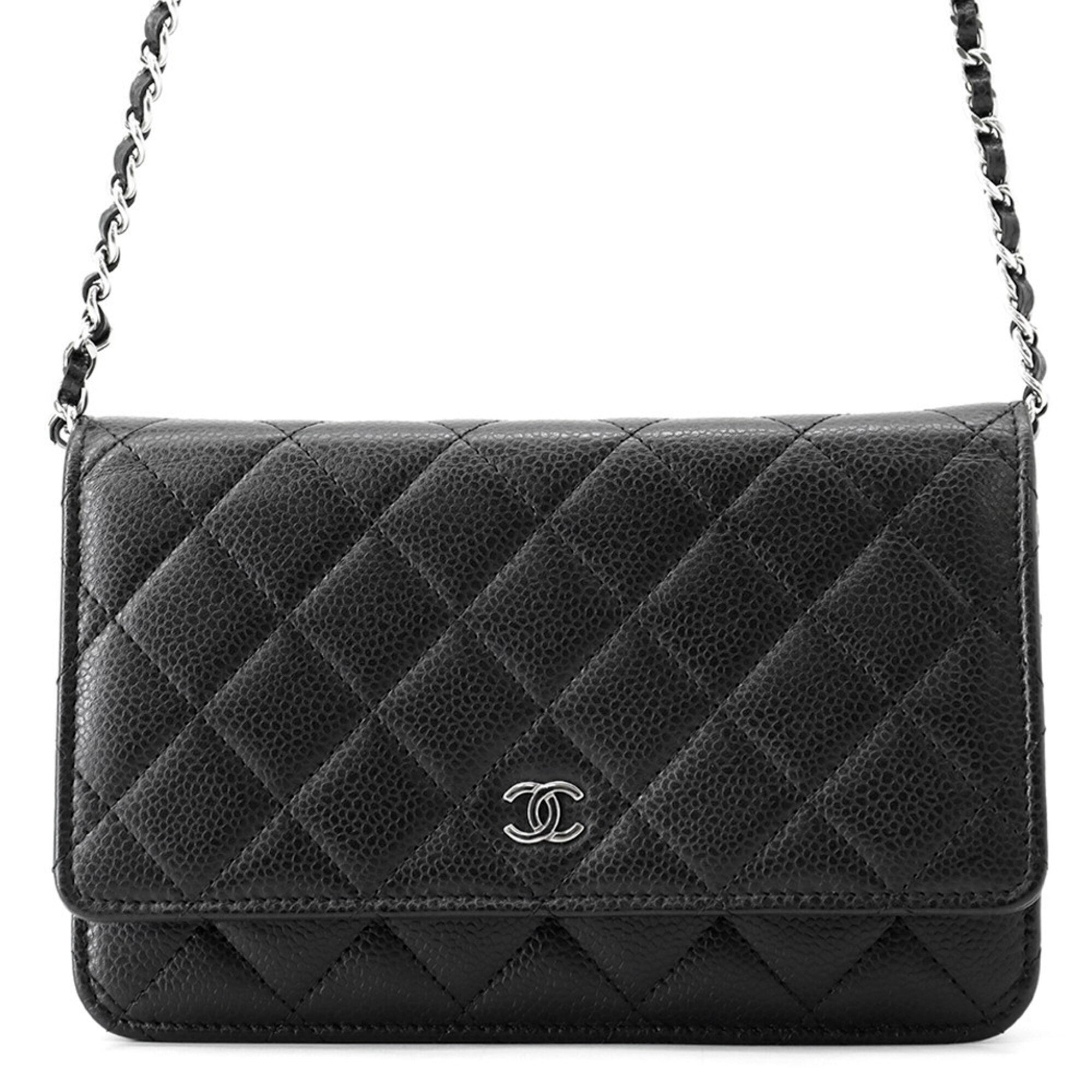 Chanel Black Grained Calfskin Chain/Shoulder Wallet (Pre-Owned)