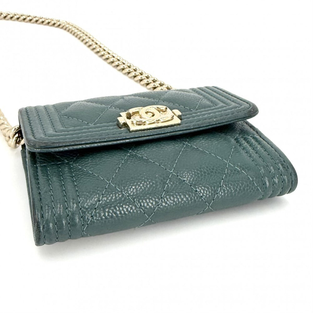 Chanel Matelasse Green Grained Calfskin Chain/Shoulder Wallet (Pre-Owned)