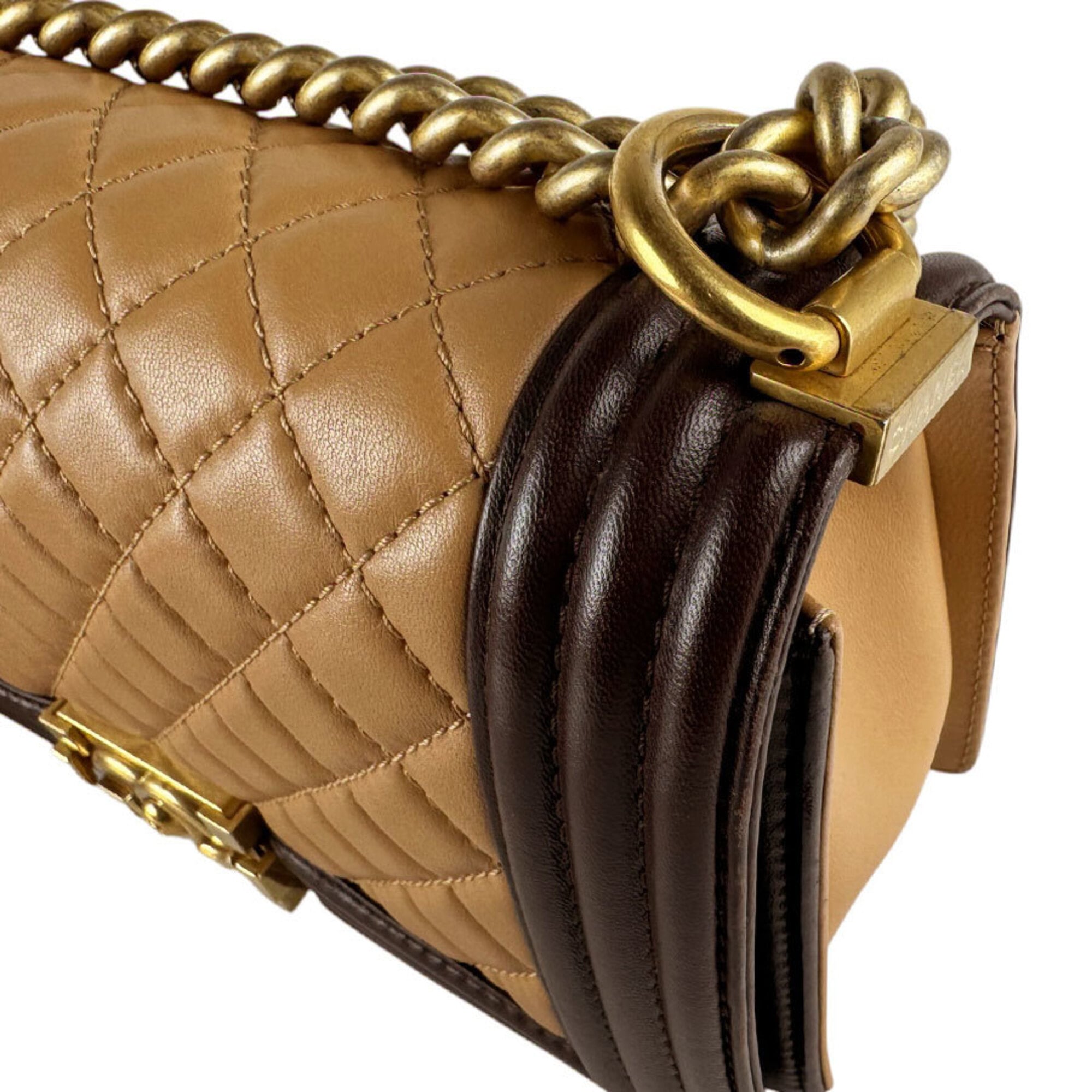 Chanel Beige Brown Leather Shoulder Bag (Pre-Owned)