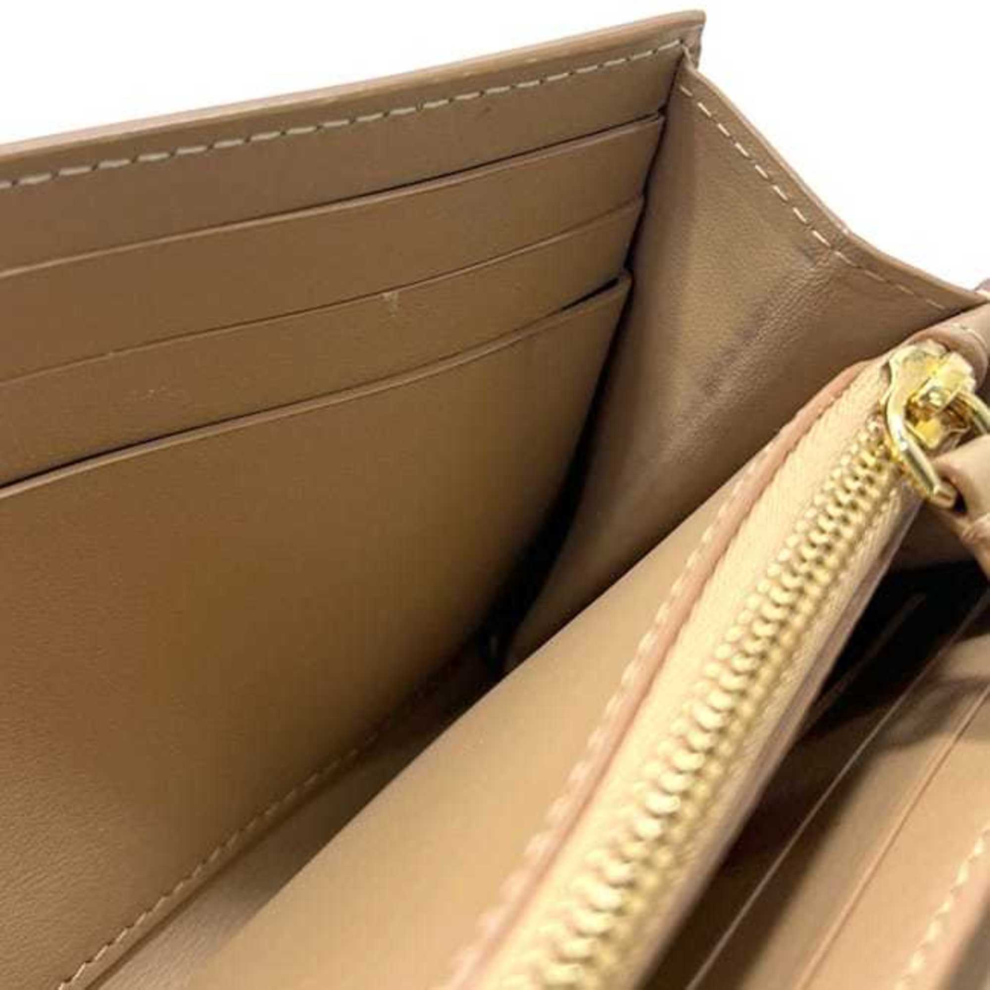 Burberry Beige Brown Leather Long Wallet (Bi-Fold) (Pre-Owned)