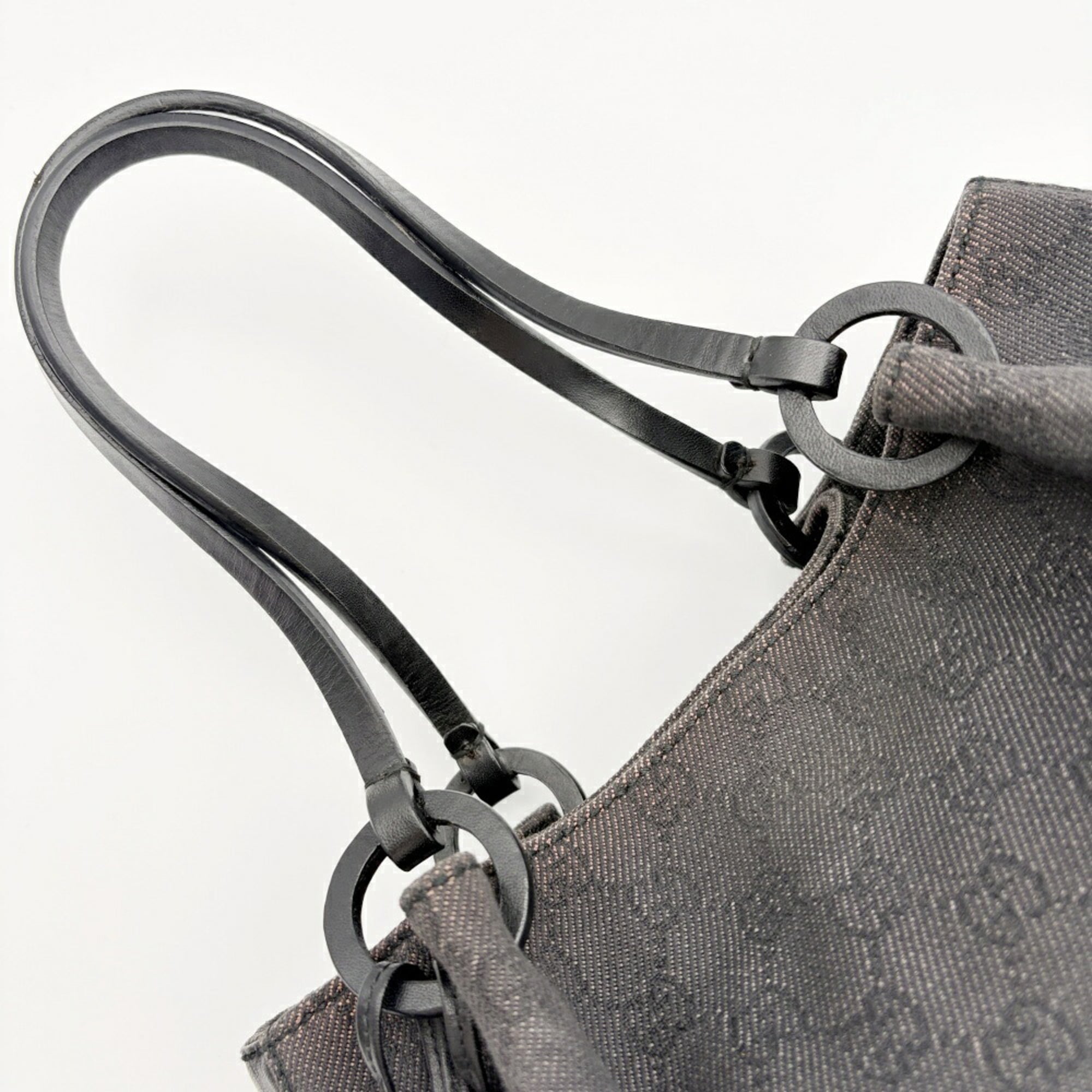 Gucci Black Gg Canvas Leather Handbag Tote Bag (Pre-Owned)