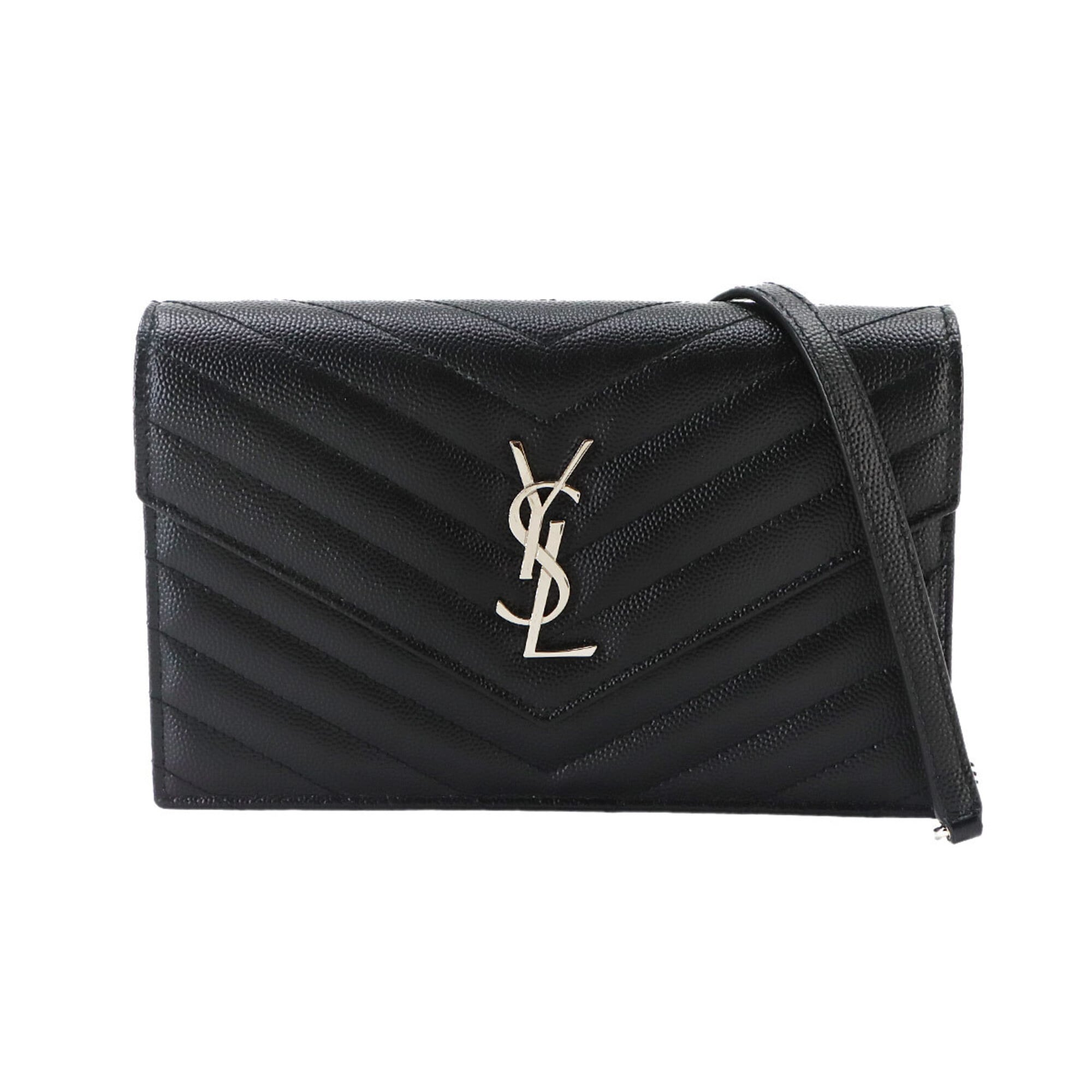 Saint Laurent Black Leather Chain/Shoulder Wallet (Pre-Owned)