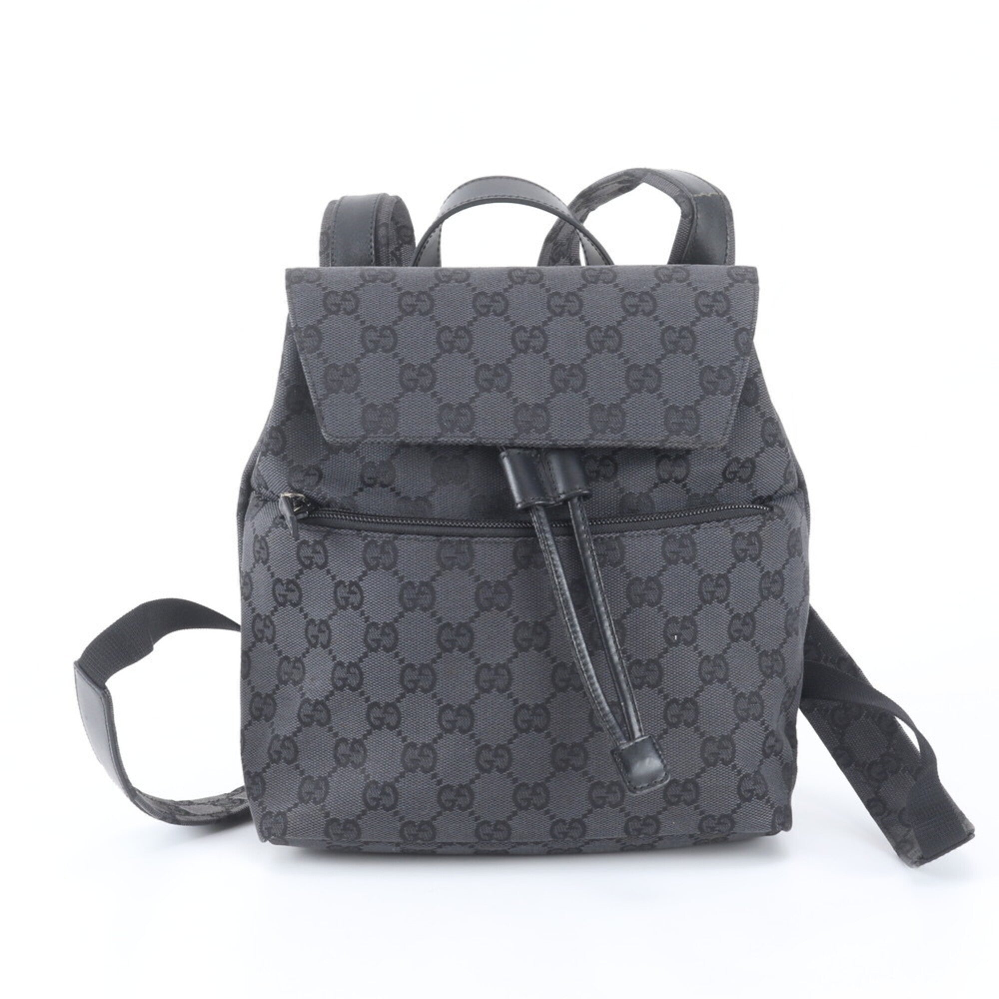 Gucci Gg Canvas Black Gg Canvas Leather Backpack Handbag (Pre-Owned)