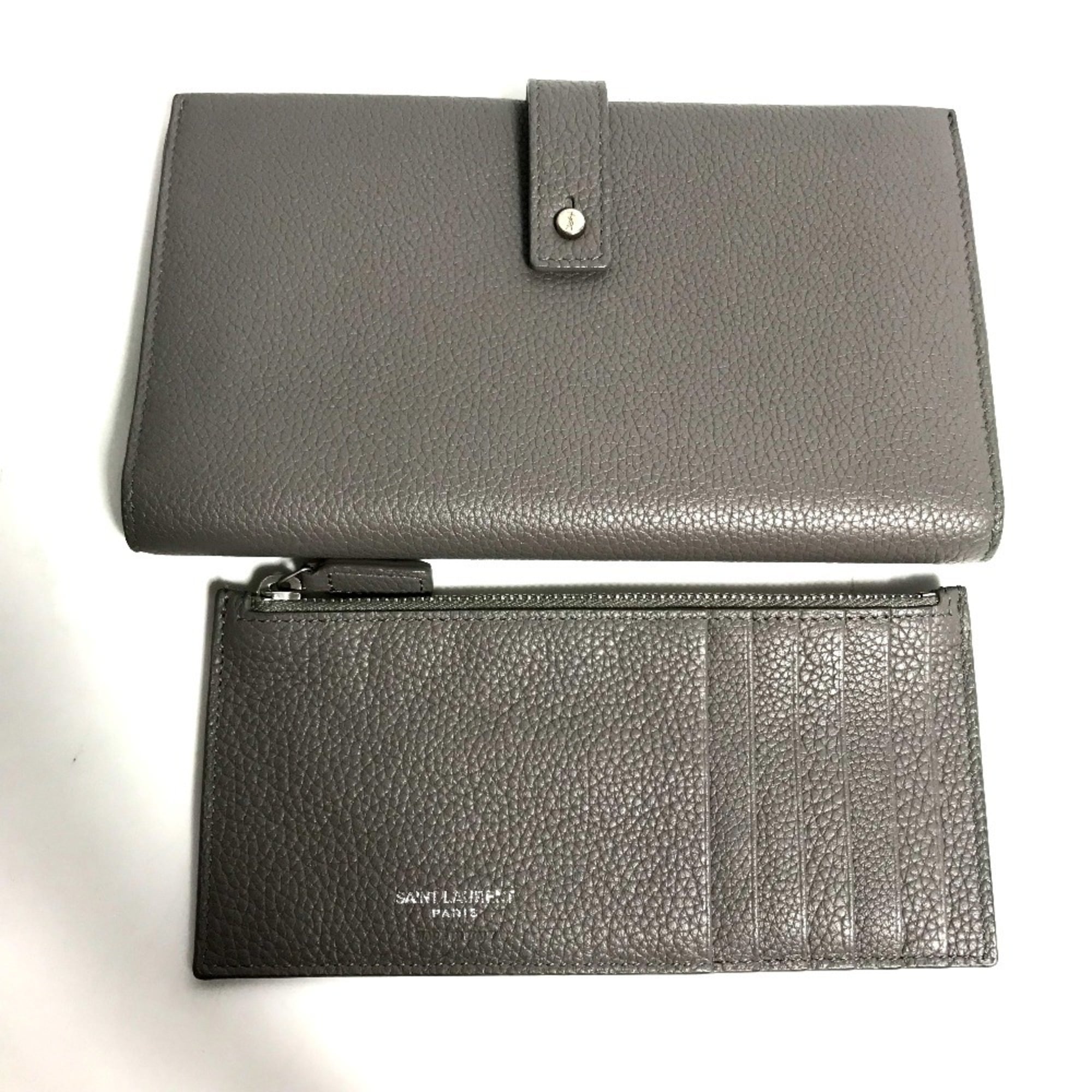 Yves Saint Laurent Gray Leather Long Wallet (Bi-Fold) (Pre-Owned)