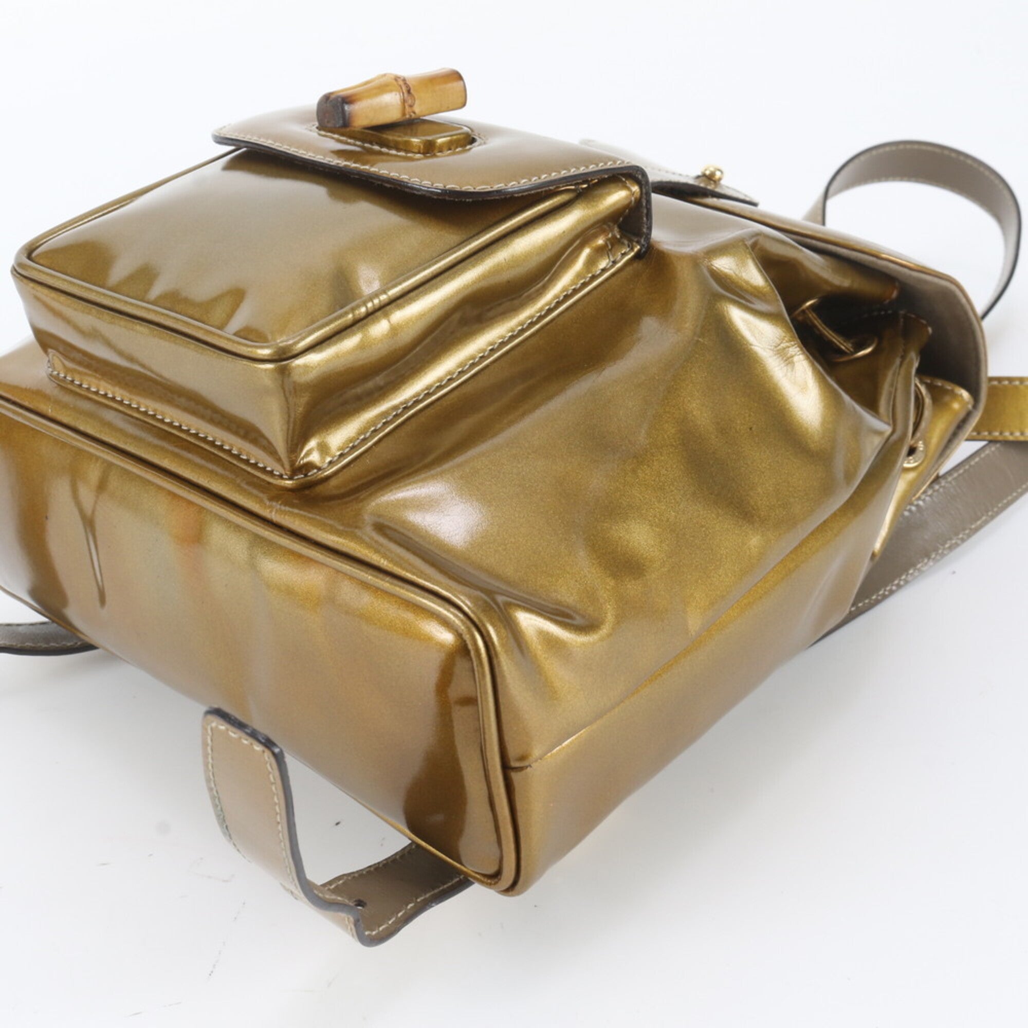 Gucci Gold Leather Backpack Handbag Shoulder Bag (Pre-Owned)