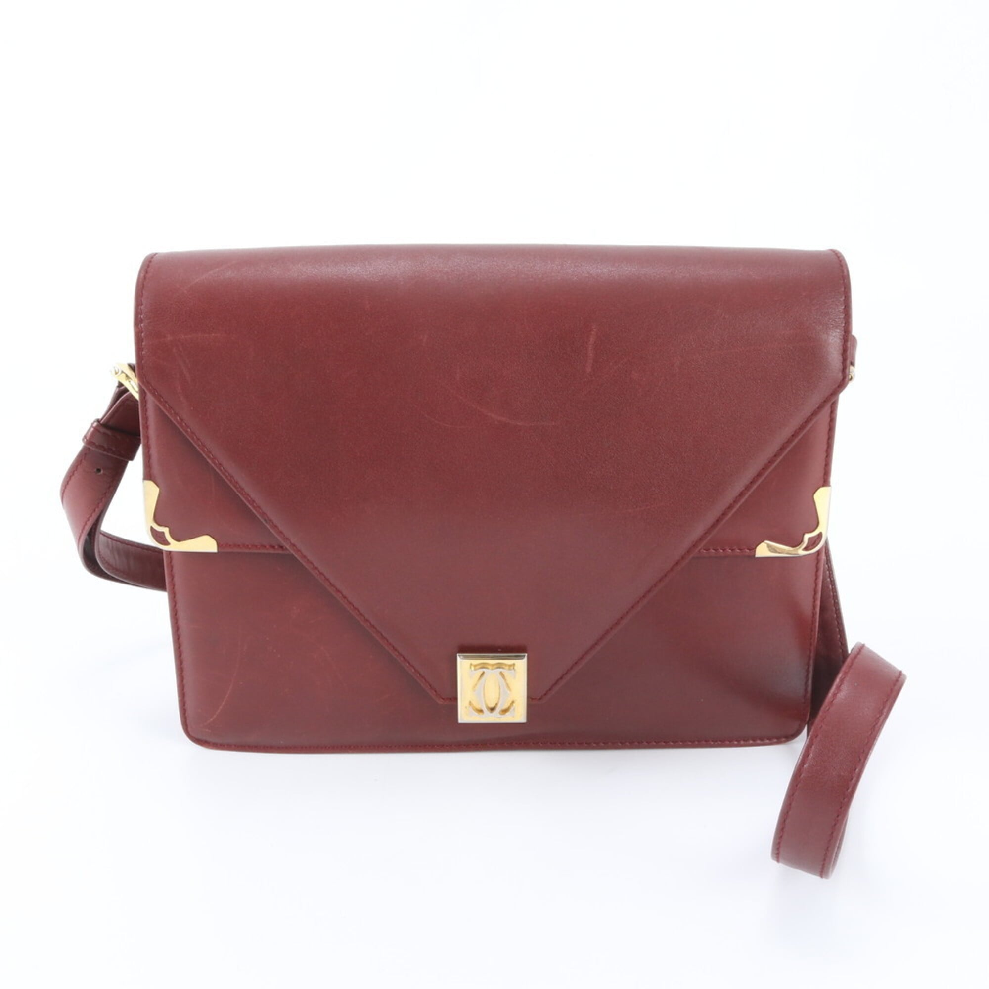 Cartier Wine Red Leather Handbag Shoulder Bag Tote Bag (Pre-Owned)
