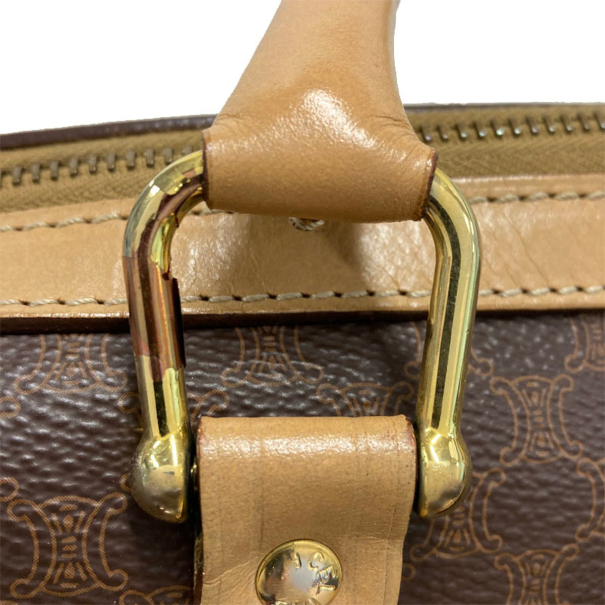 Celine Macadam Beige Brown Pvc Leather Boston Bag Handbag (Pre-Owned)