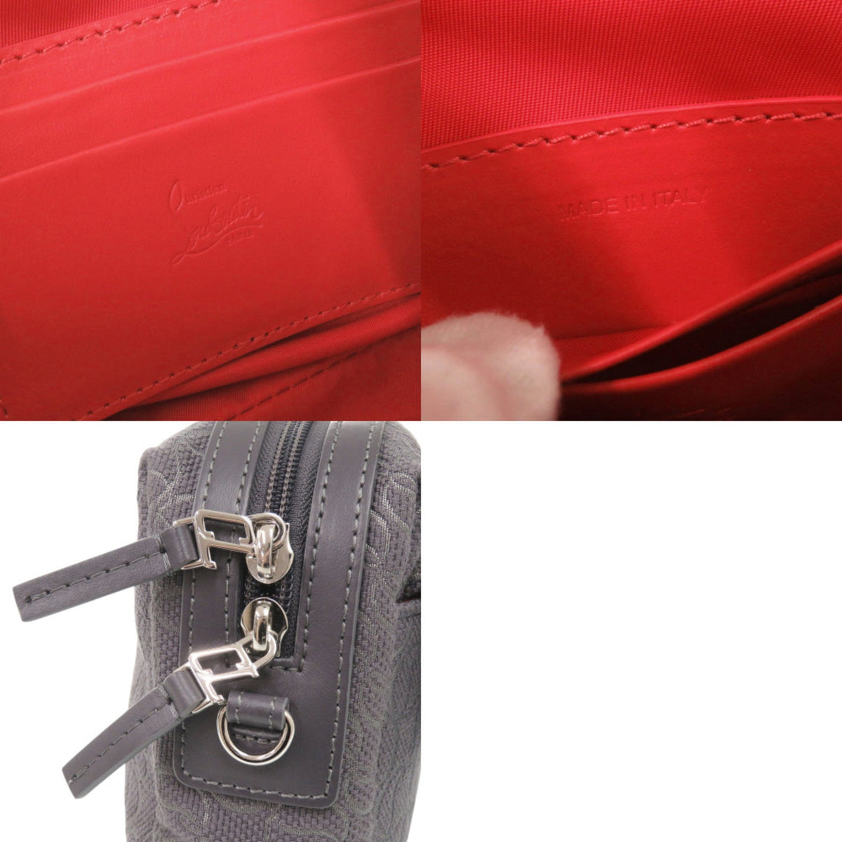 Christian Louboutin Gray Canvas Leather Shoulder Bag (Pre-Owned)