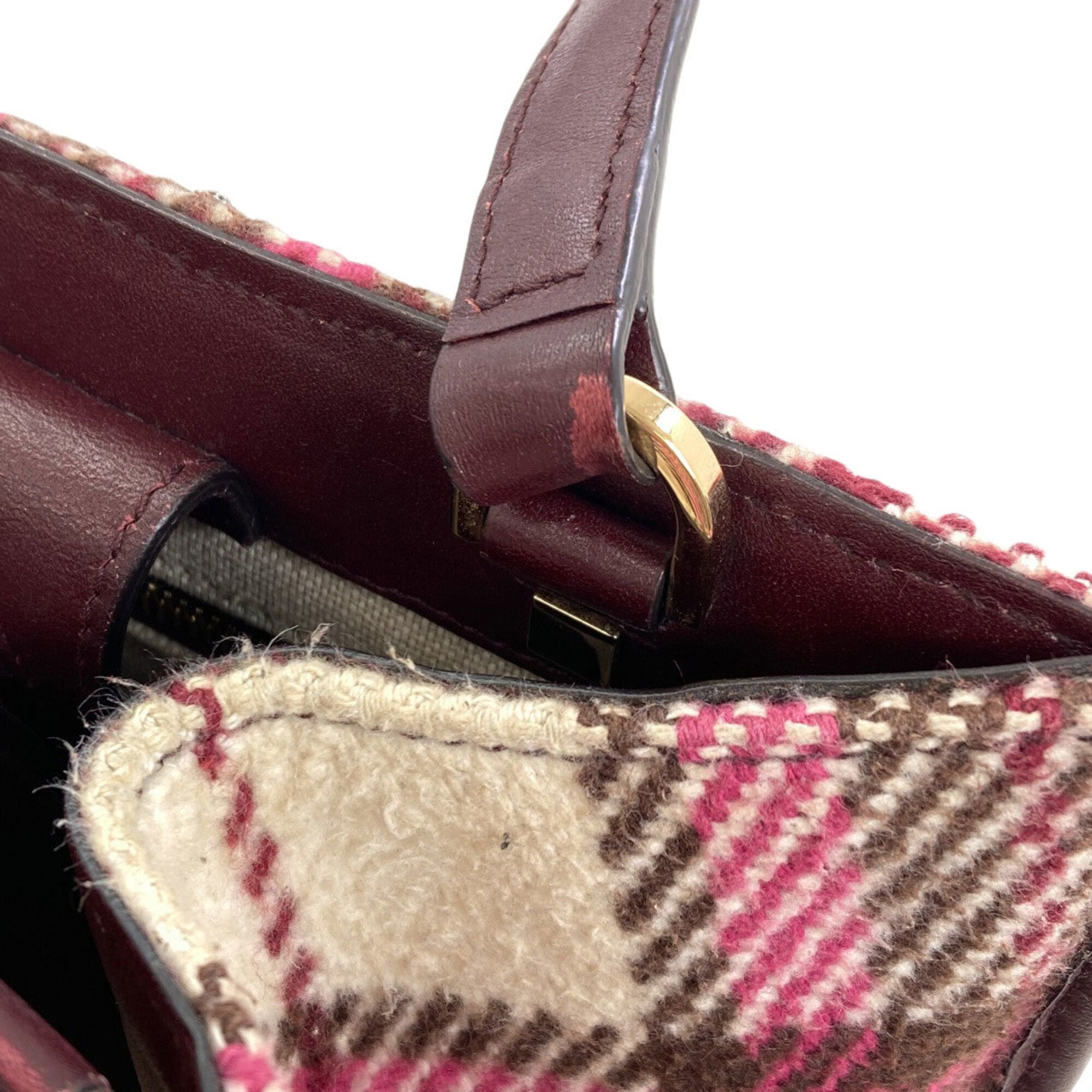 Jimmy Choo Beige Bordeaux Pink Wool Leather Handbag (Pre-Owned)
