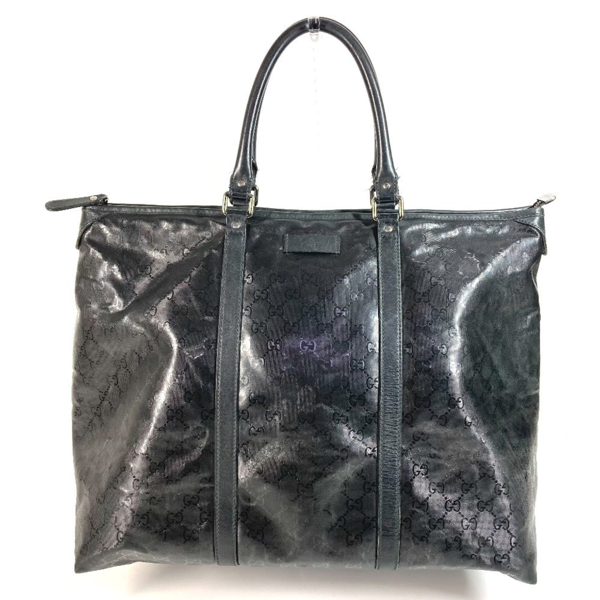 Gucci Gg Imprimé Black Leather Gg Imprimé Boston Bag Shoulder Bag Tote Bag (Pre-Owned)