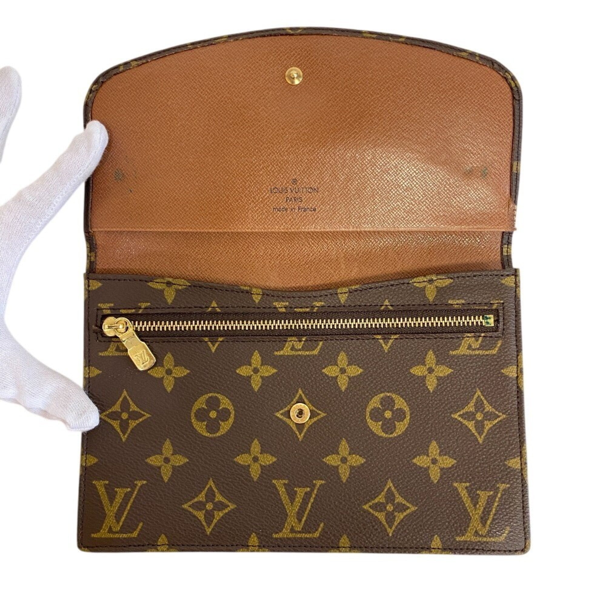 Louis Vuitton Monogram Brown Leather Clutch Bag Pochette (Pre-Owned)