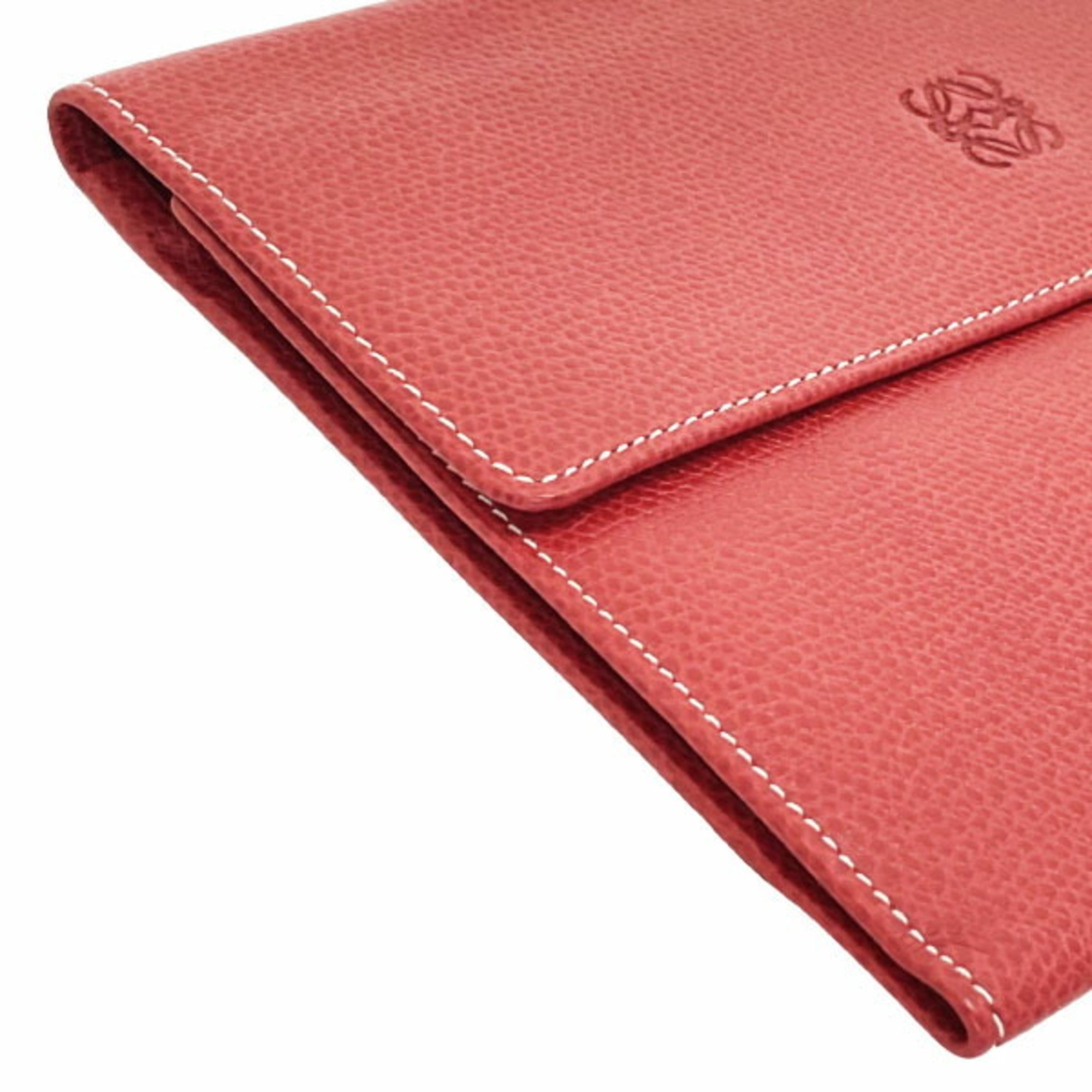 Loewe Red Color Leather Long Wallet (Tri-Fold) (Pre-Owned)